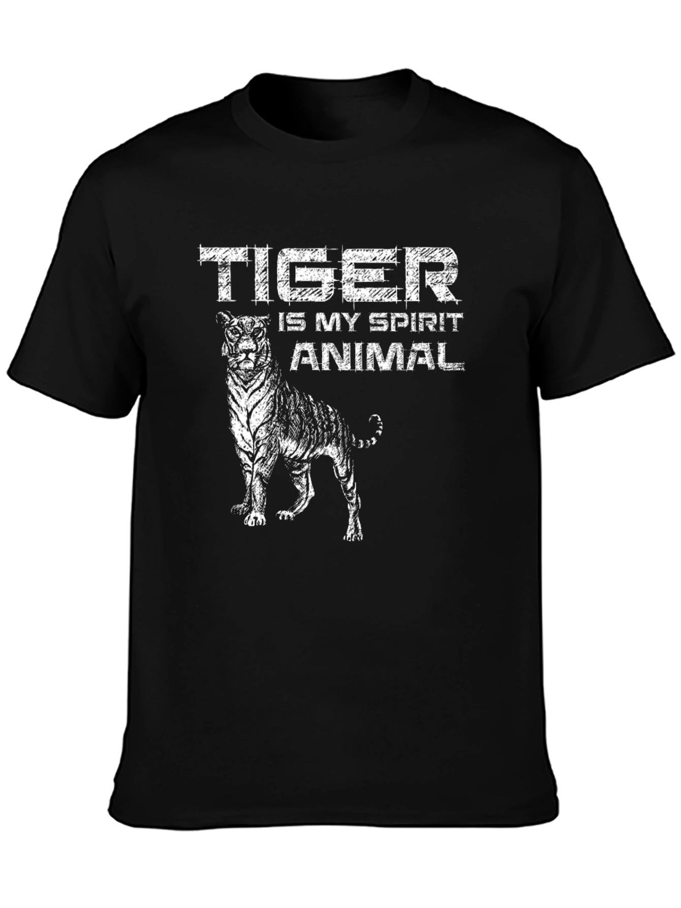 Tiger Spirit Animal Graphic Tee - Black Cotton T-Shirt