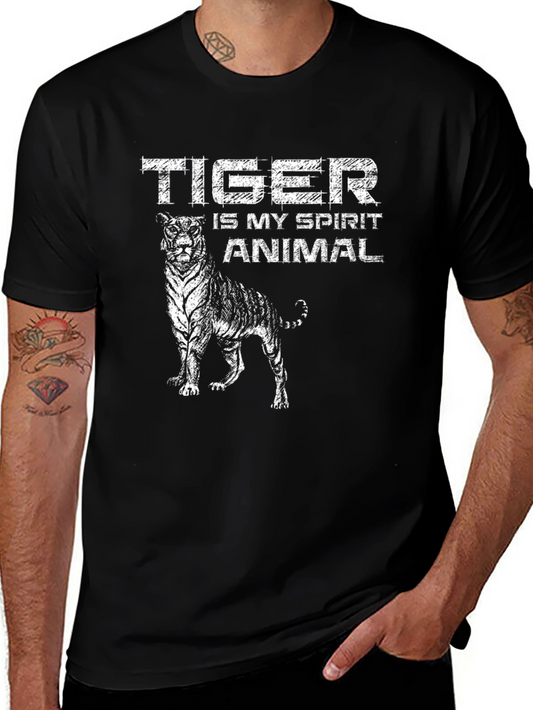 Tiger Spirit Animal Graphic Tee - Black Cotton T-Shirt