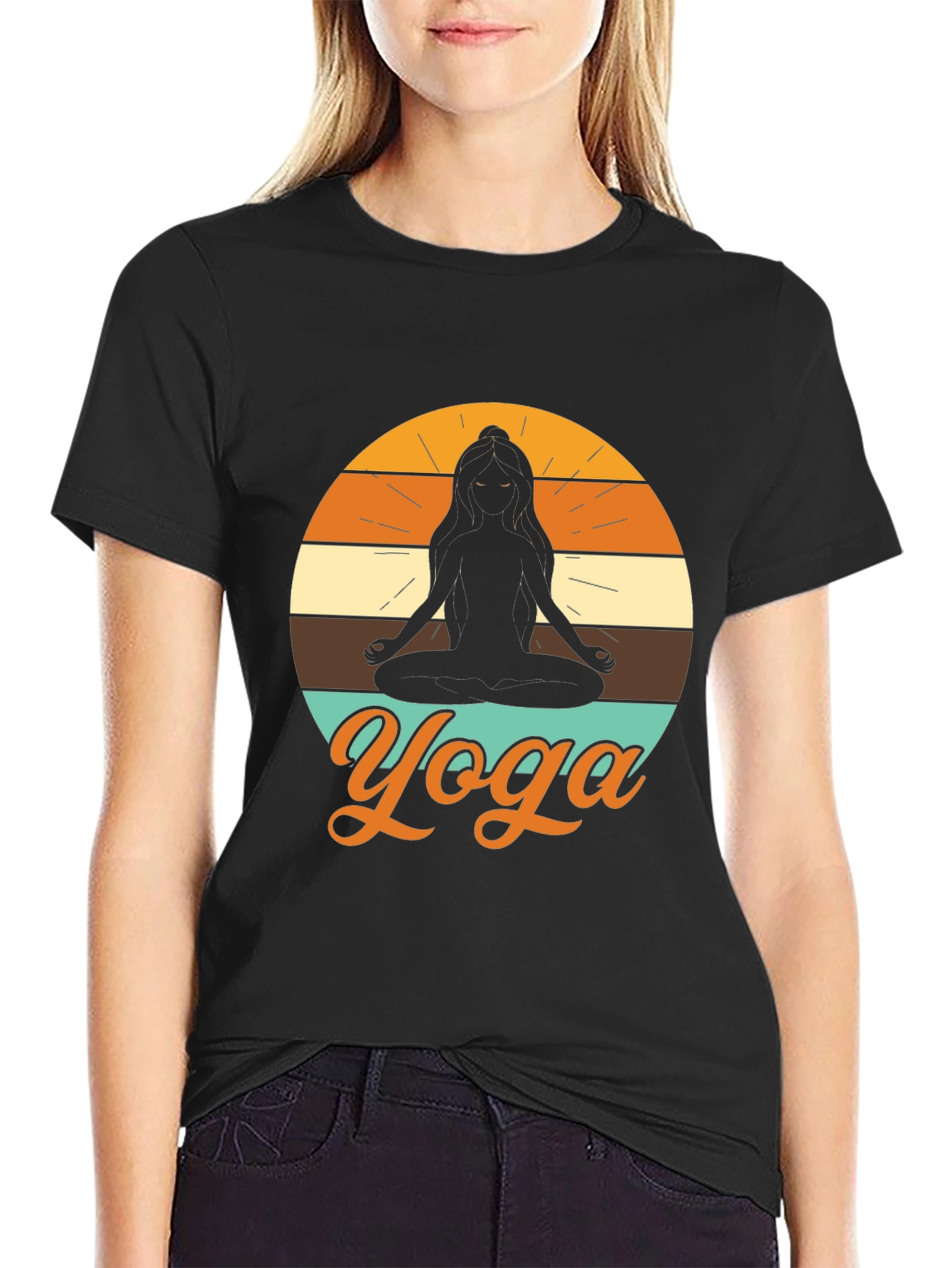 Yoga Silhouette Graphic Tee - Black Relaxed Fit