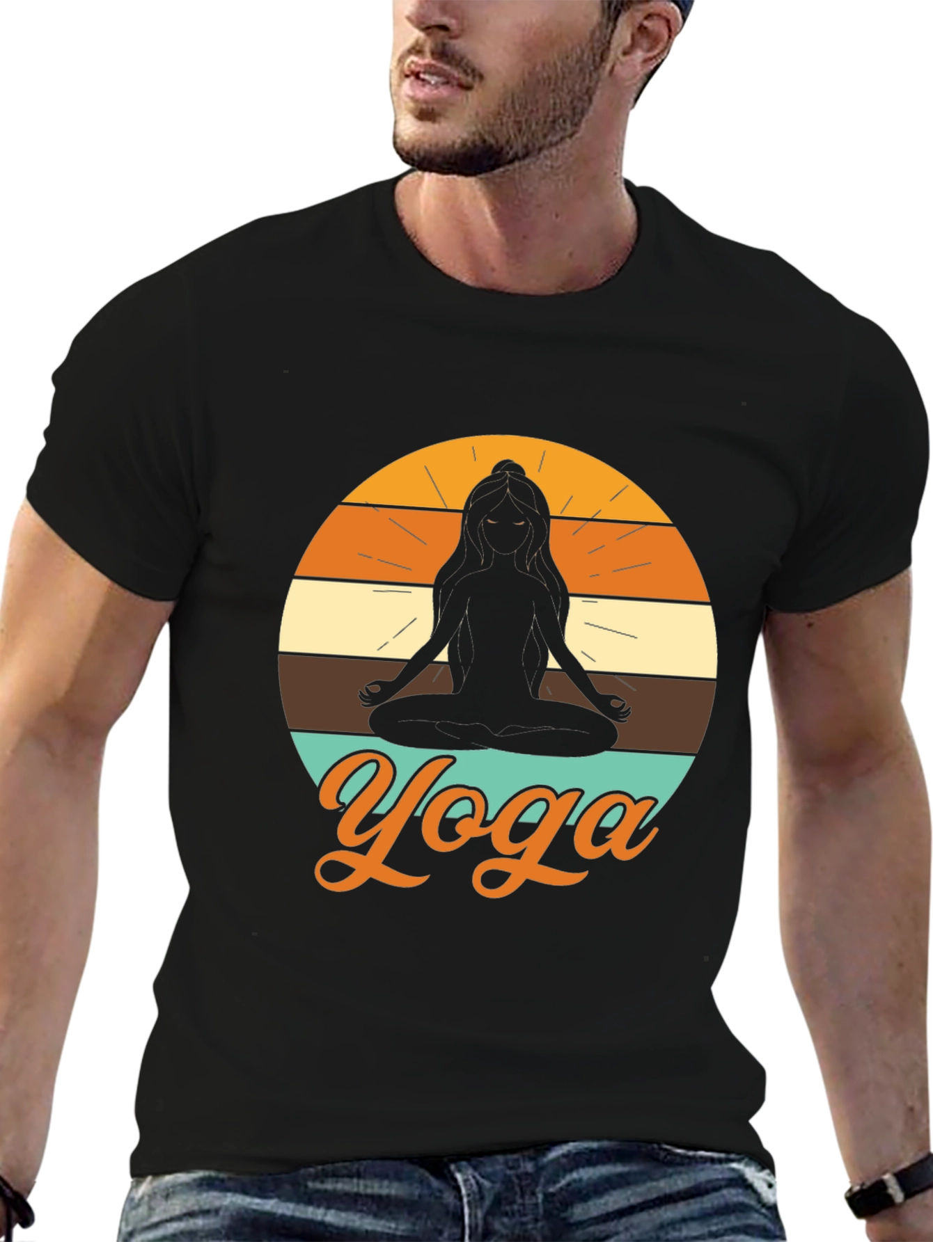 Yoga Silhouette Graphic Tee - Black Relaxed Fit