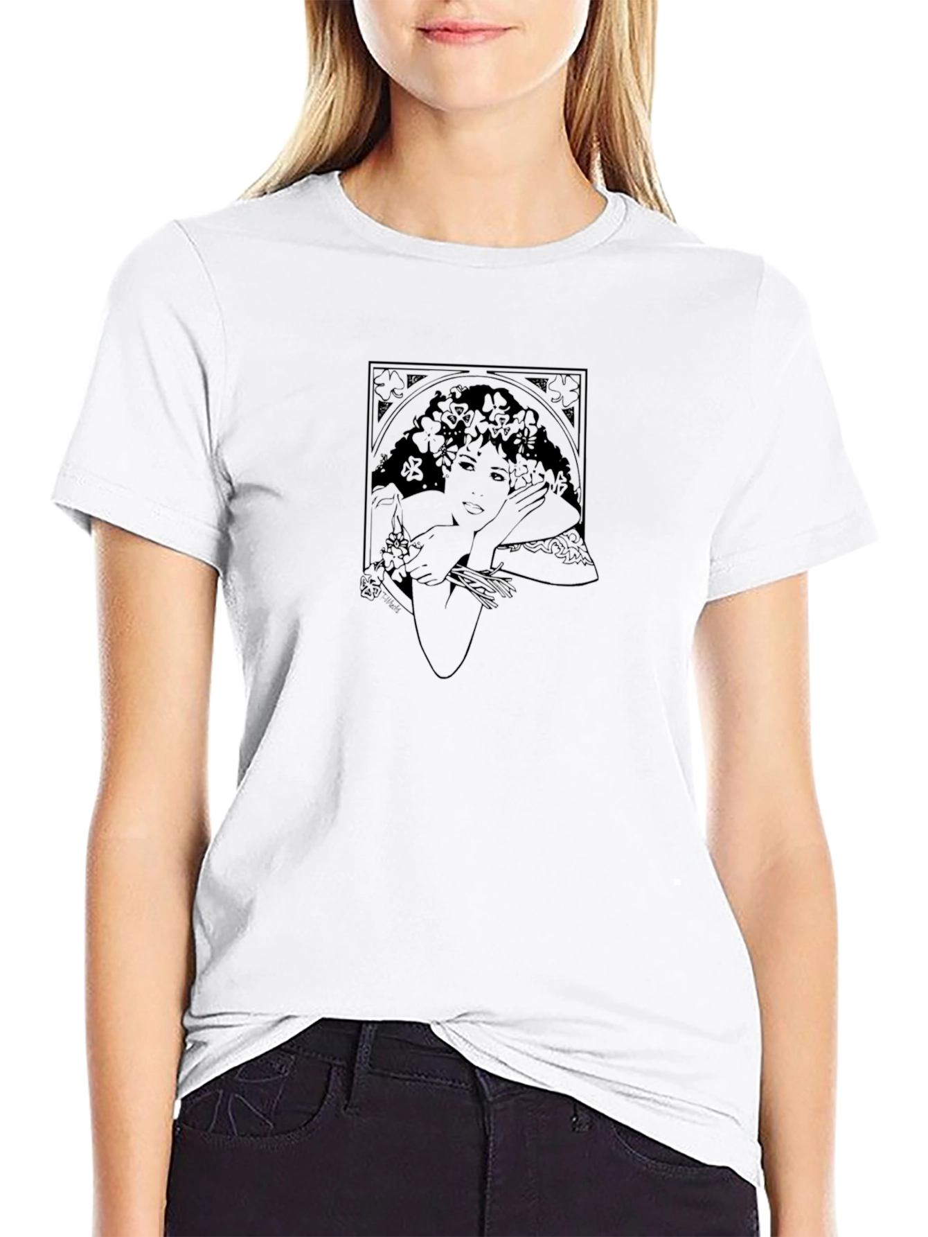 Art Nouveau Woman Graphic T-Shirt - Black