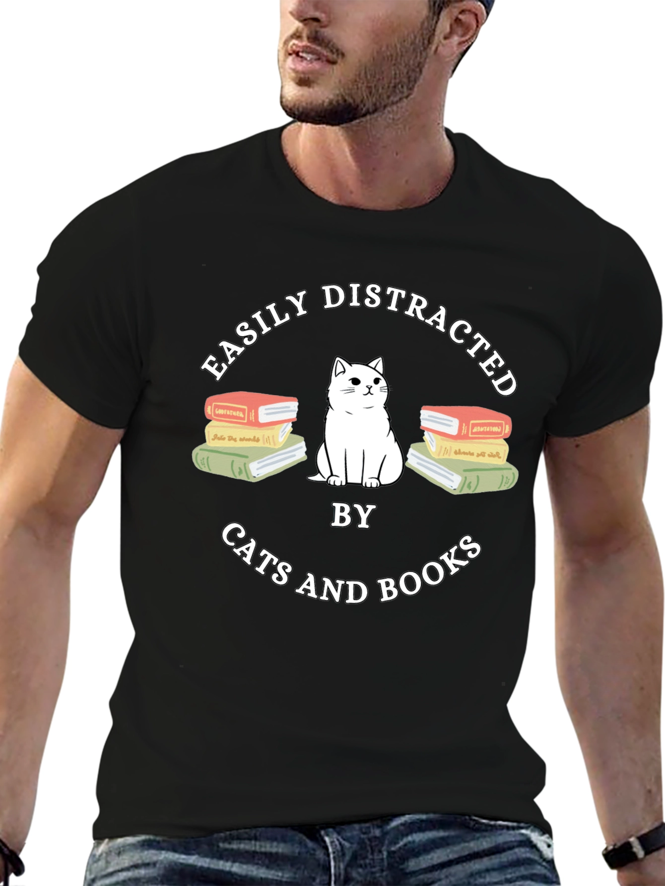 Easily Distracted by Cats and Books T-Shirt