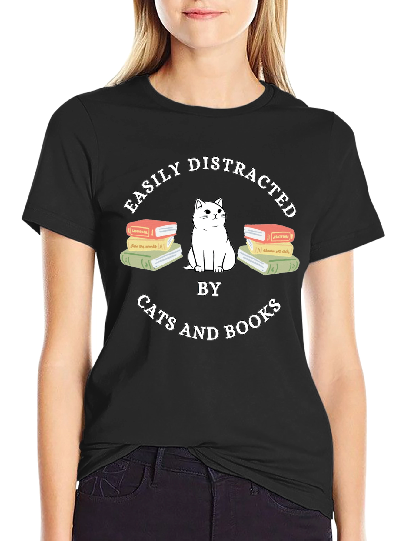 Easily Distracted by Cats and Books T-Shirt