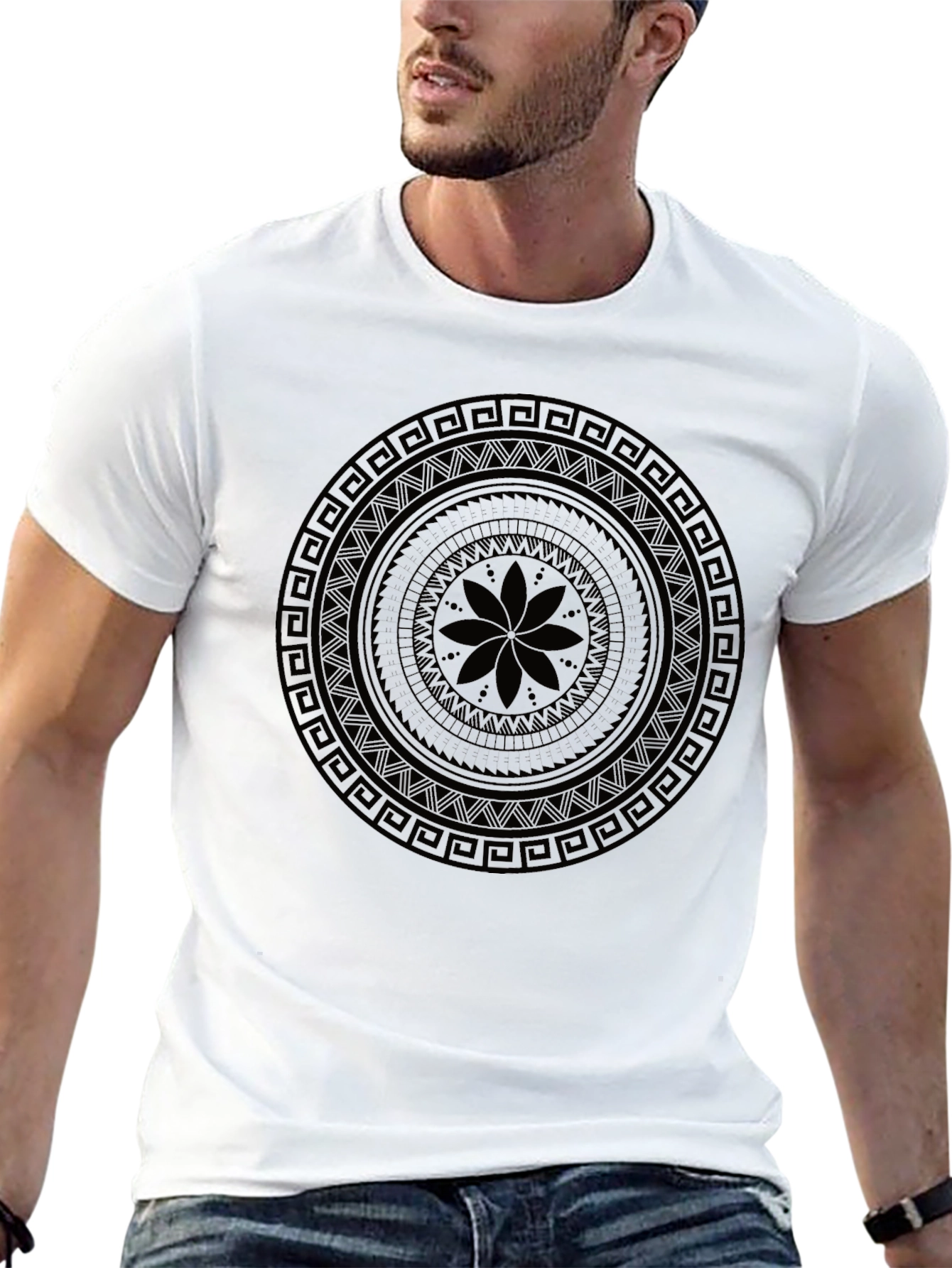 Mens Black Graphic Mandala T-Shirt