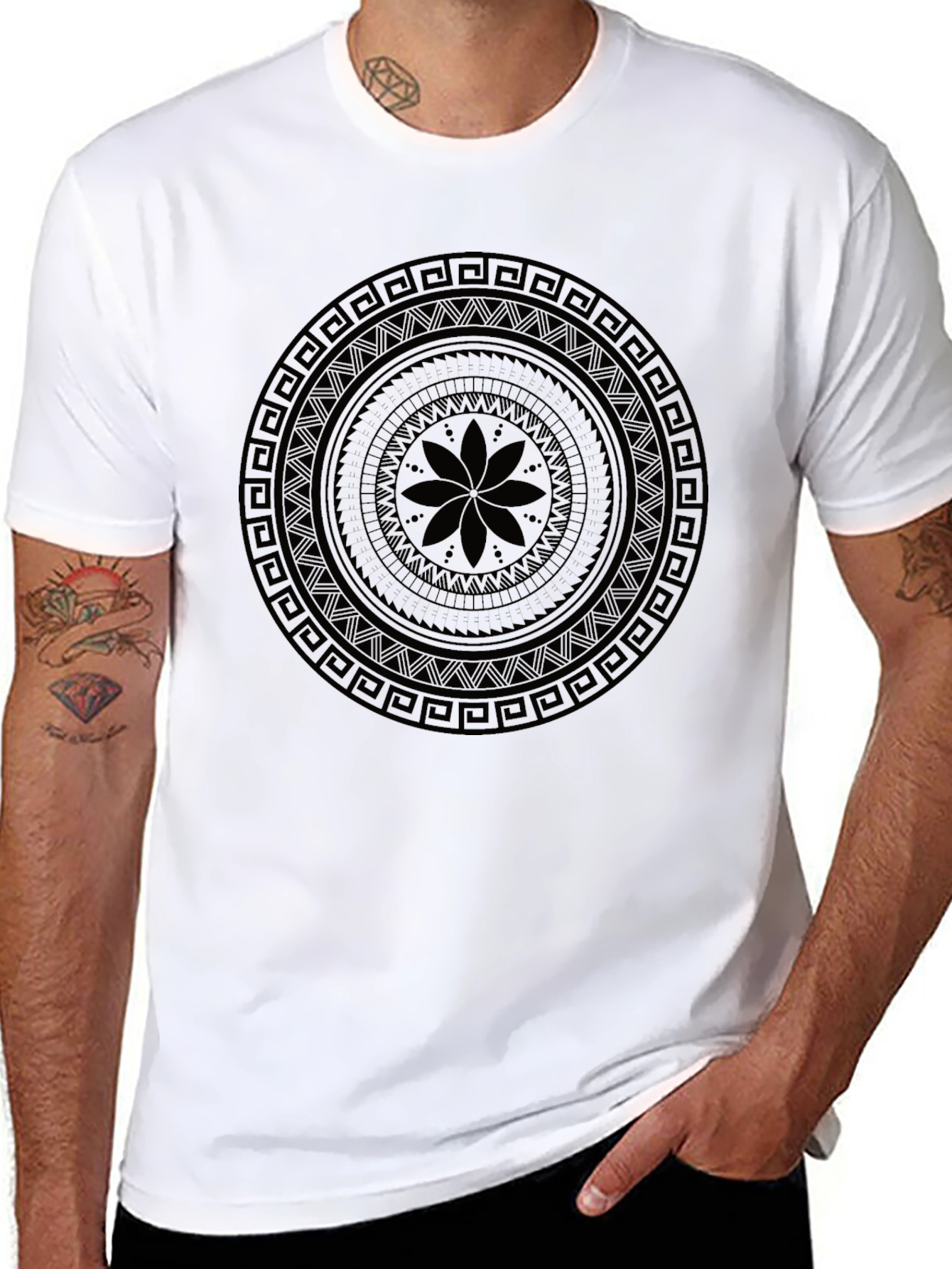 Mens Black Graphic Mandala T-Shirt