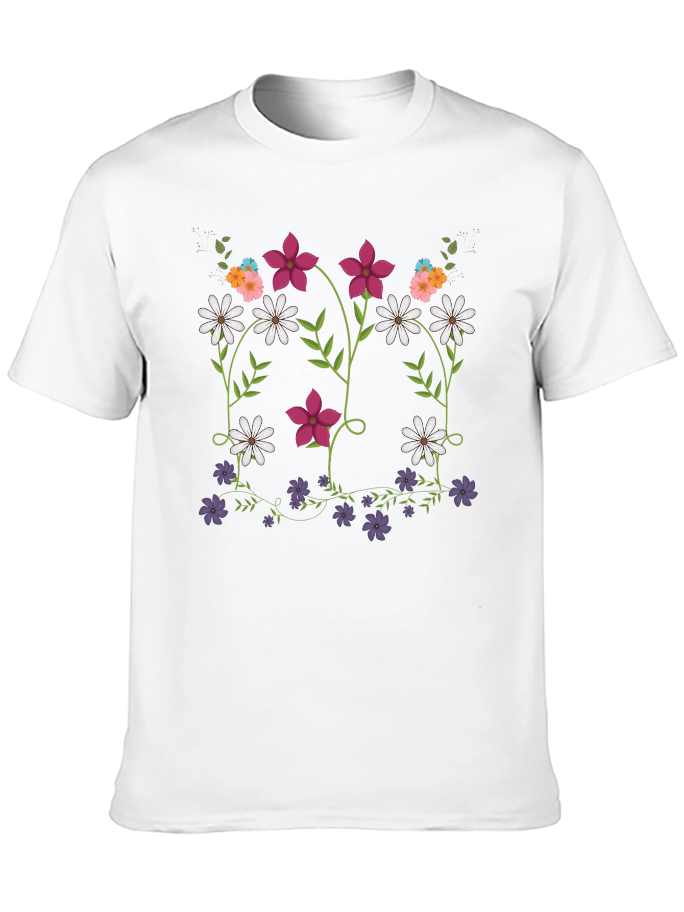 Floral Print Mens Black T-Shirt