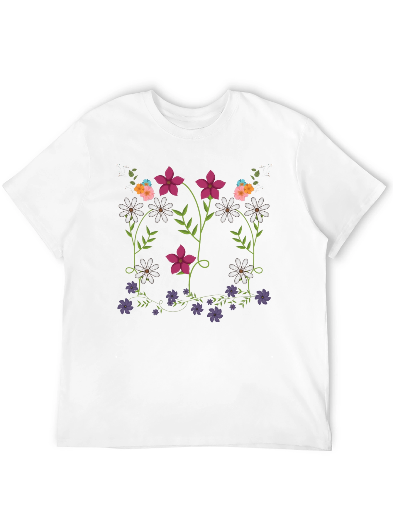 Floral Print Mens Black T-Shirt