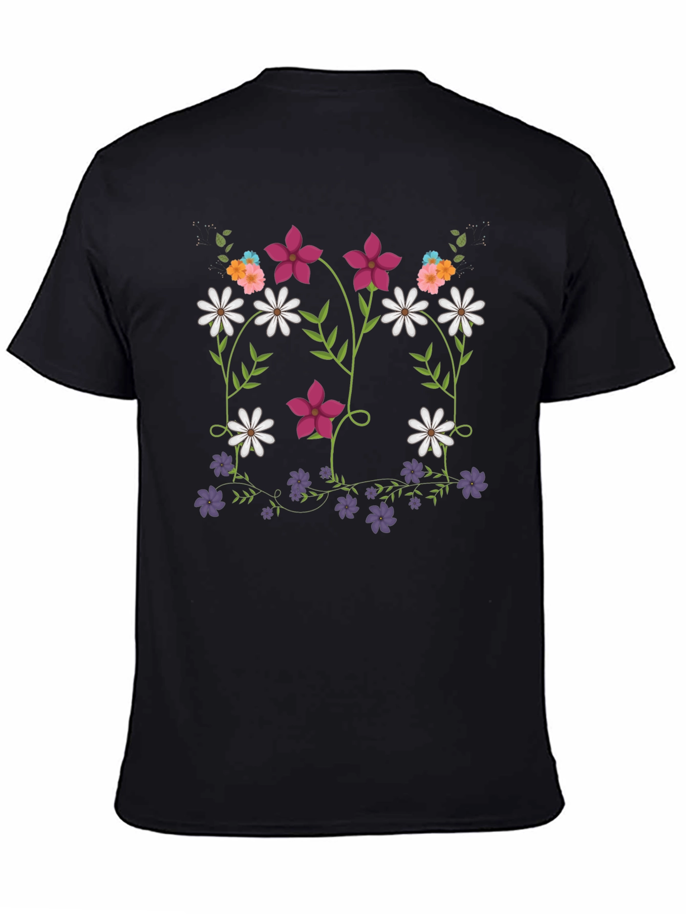 Floral Print Mens Black T-Shirt