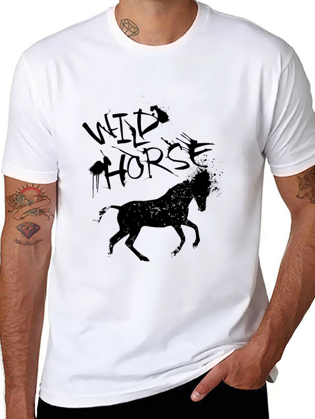 Wild Horse Graphic Tee - Black Cotton T-Shirt