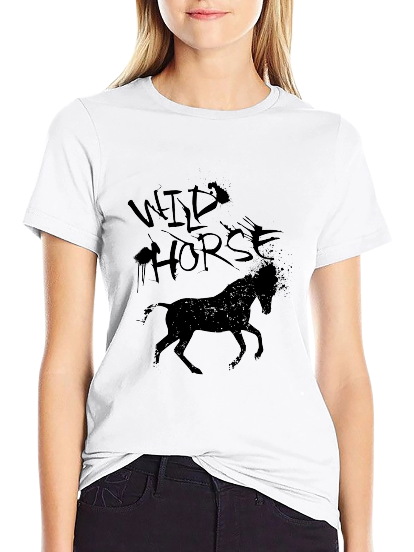 Wild Horse Graphic Tee - Black Cotton T-Shirt