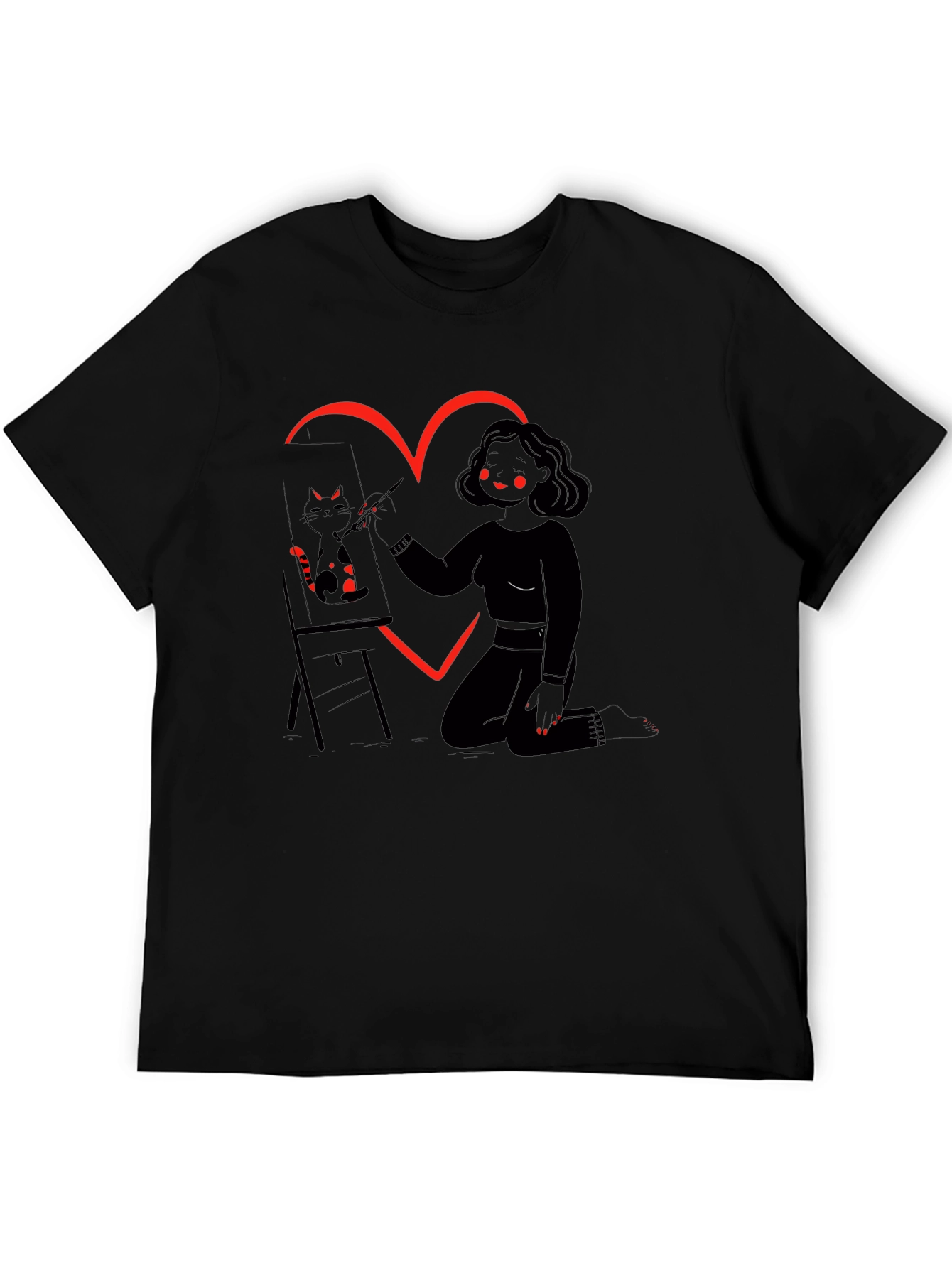 Cat Artist T-Shirt Heart Graphic Tee