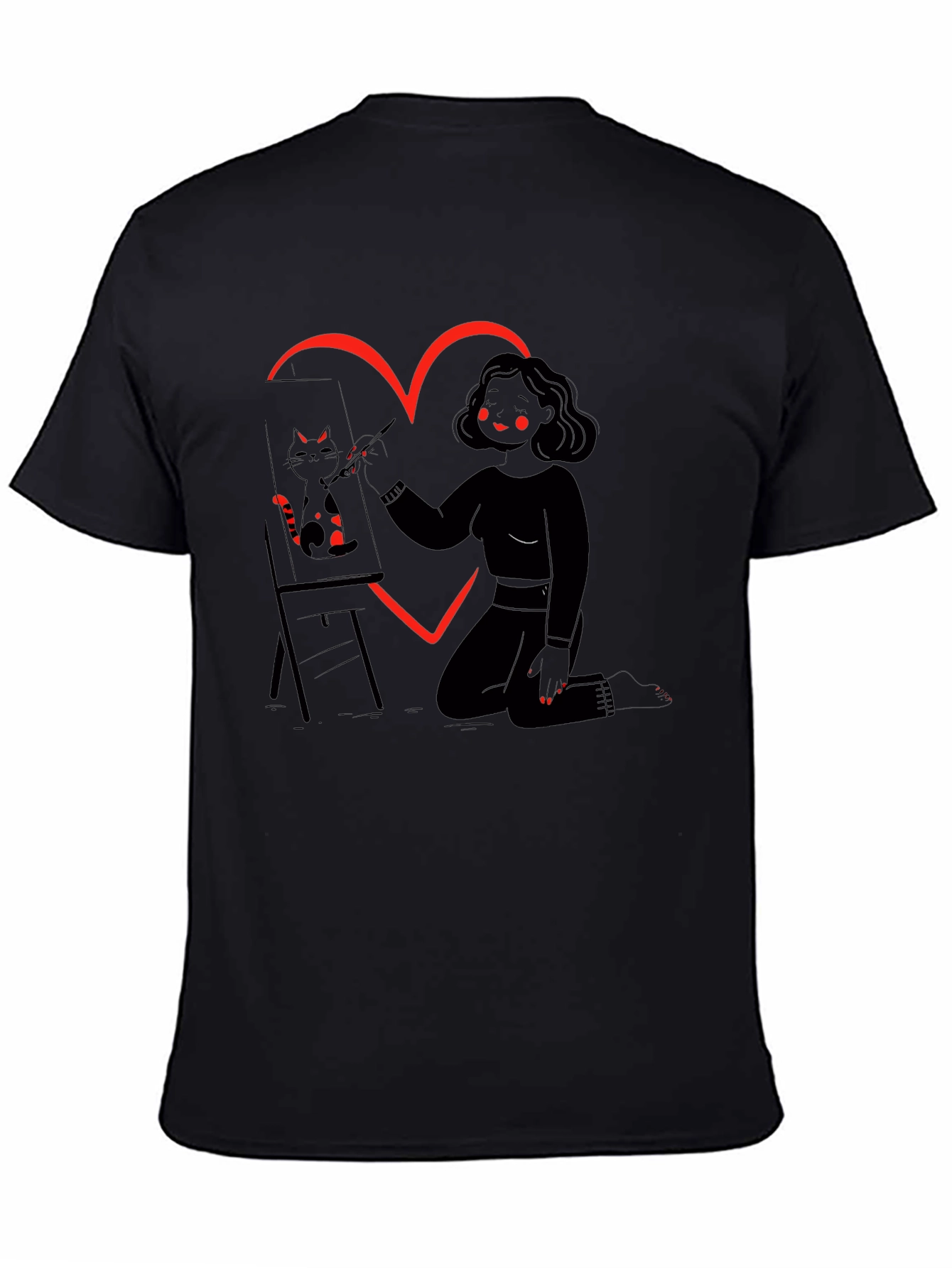 Cat Artist T-Shirt Heart Graphic Tee