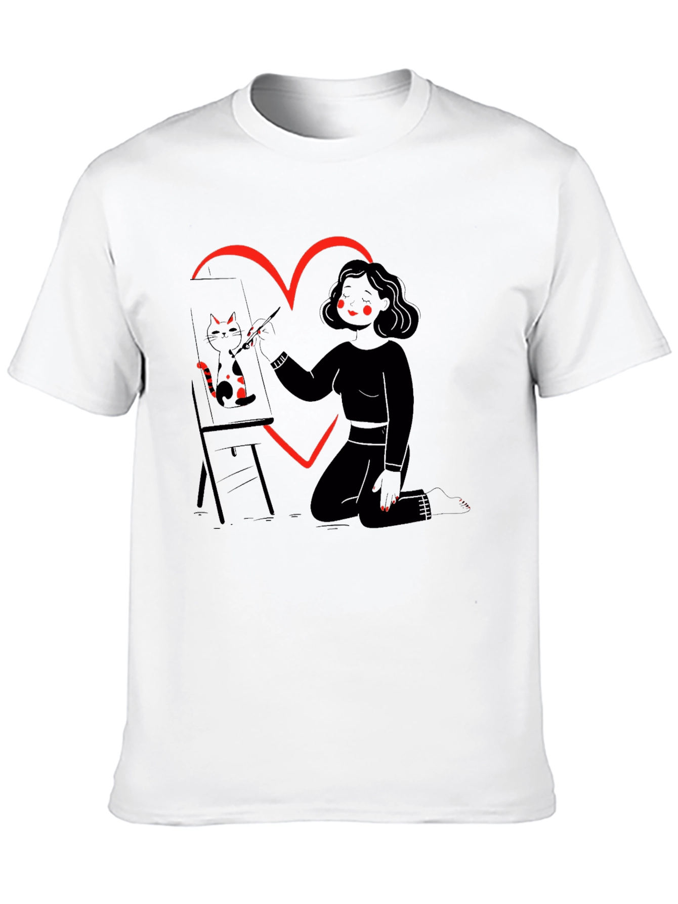 Cat Artist T-Shirt Heart Graphic Tee