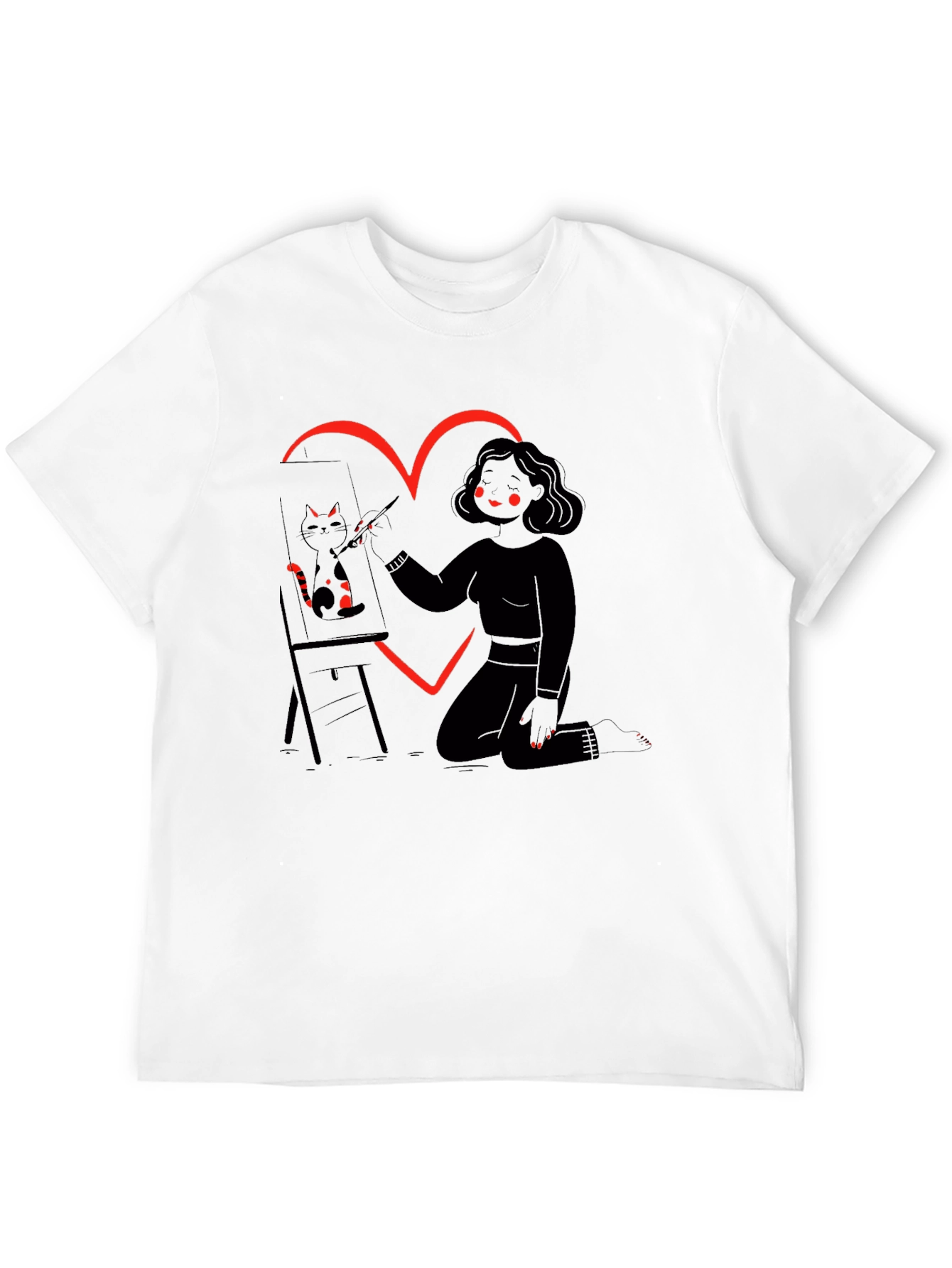 Cat Artist T-Shirt Heart Graphic Tee