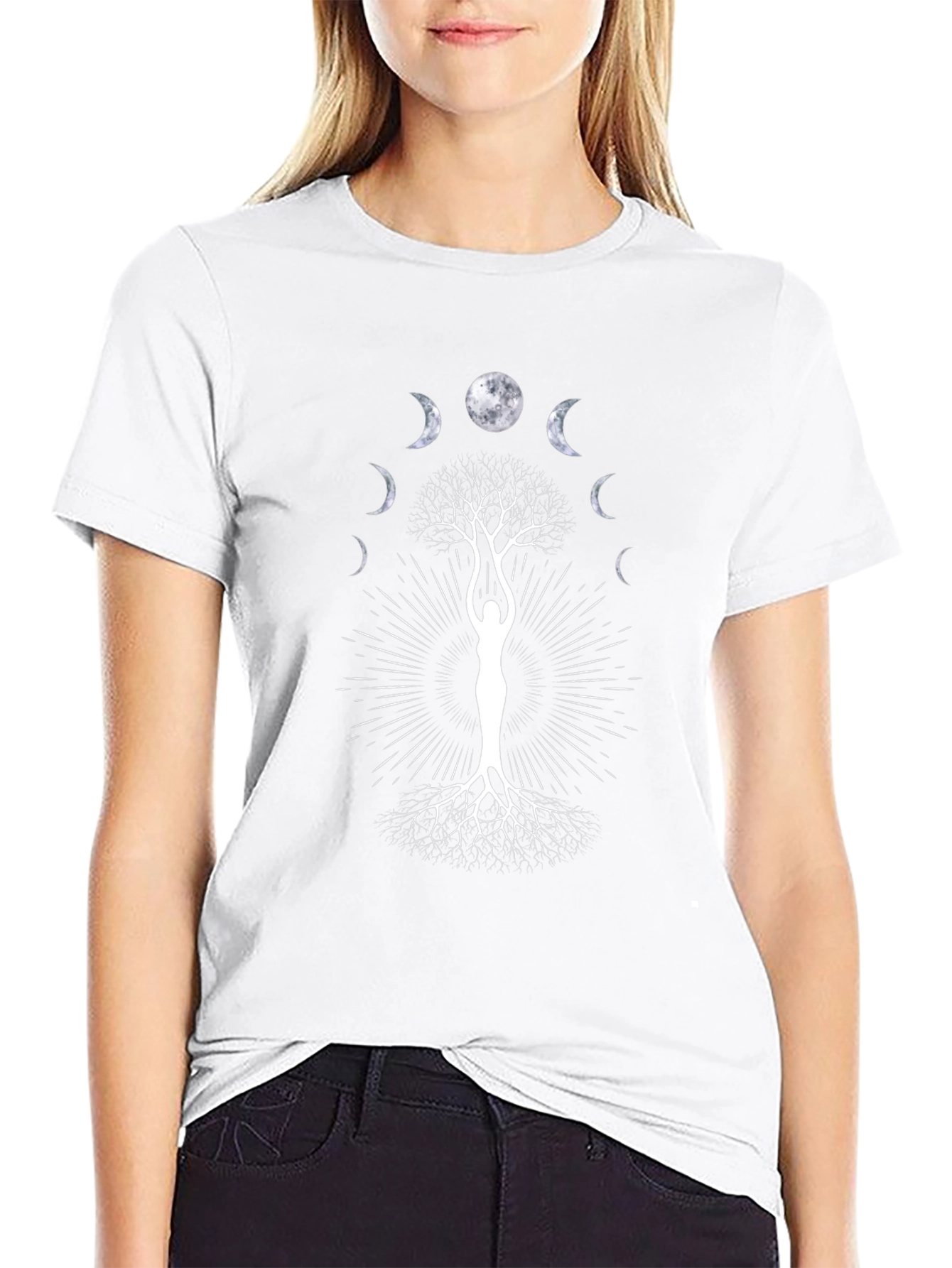 Moon Phase Tree Graphic Tee - Black Cotton Blend