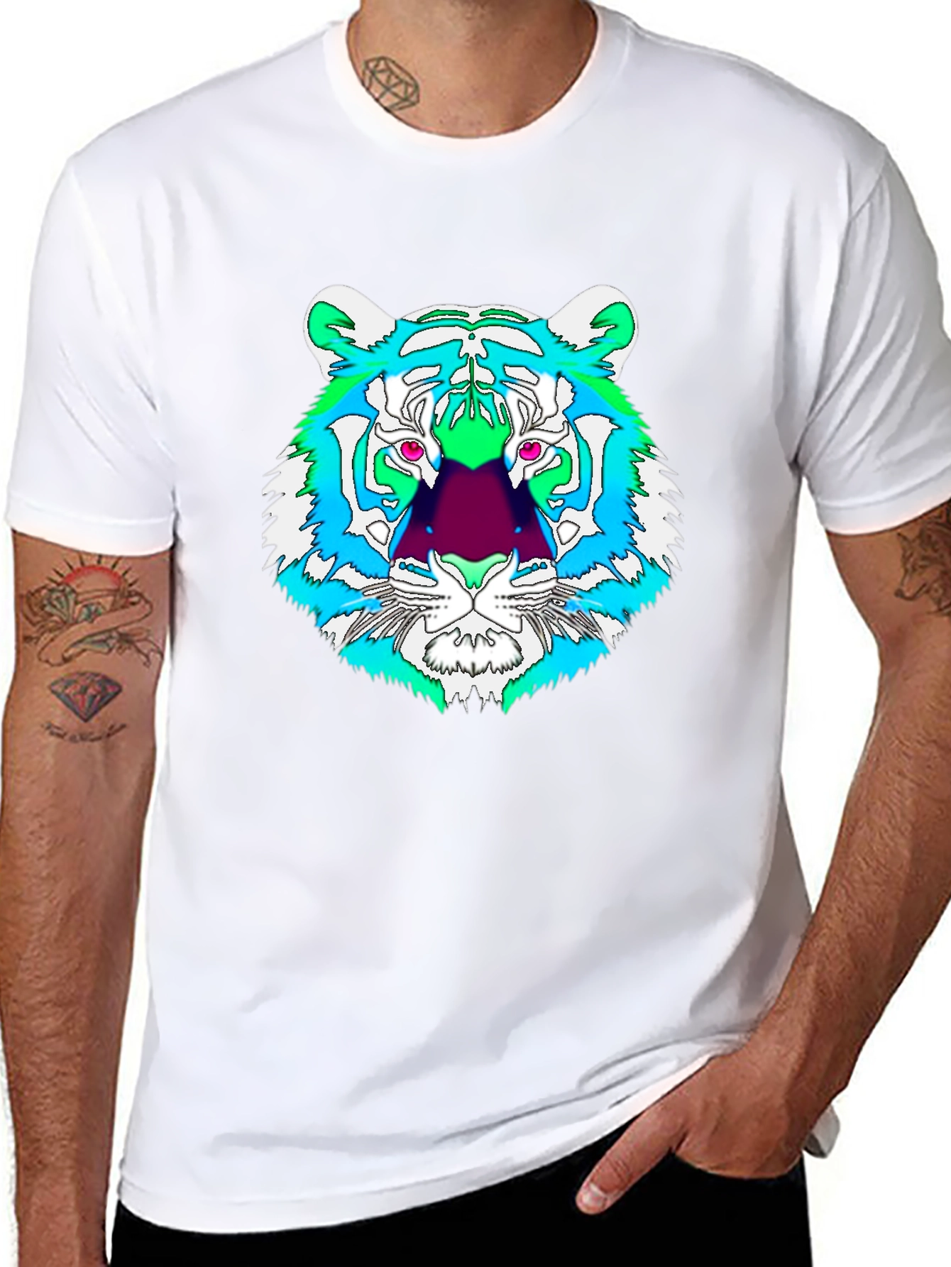 Vibrant Tiger Graphic Tee - Mens Black T-Shirt