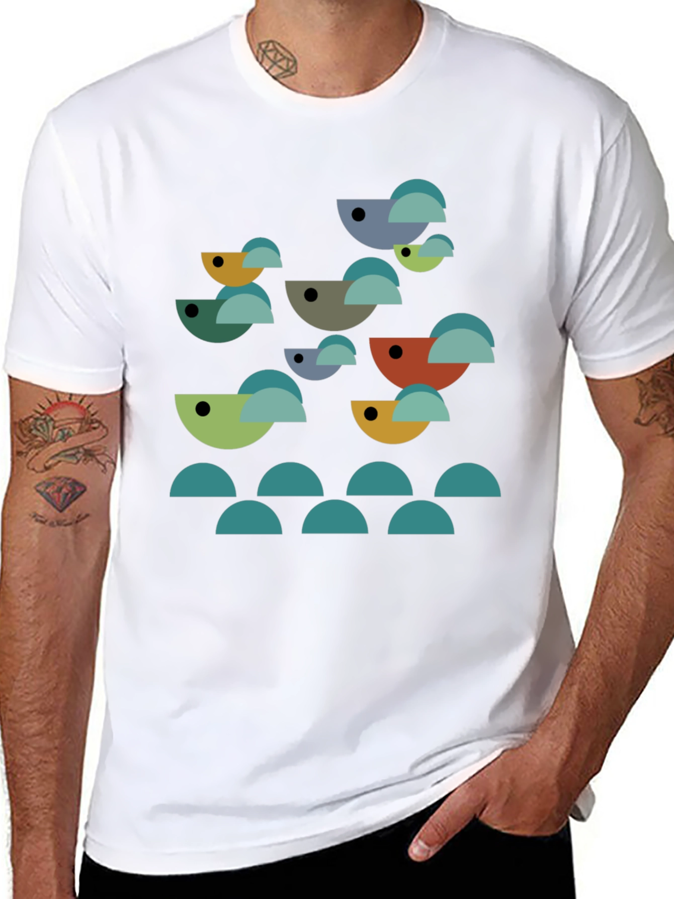 Abstract Geometric Bird Graphic T-Shirt