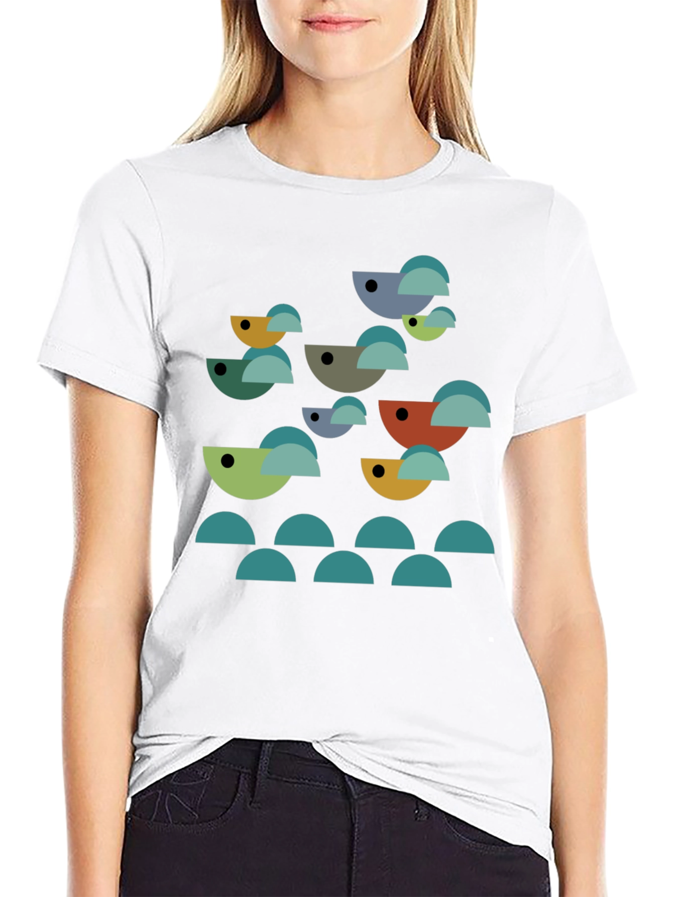 Abstract Geometric Bird Graphic T-Shirt