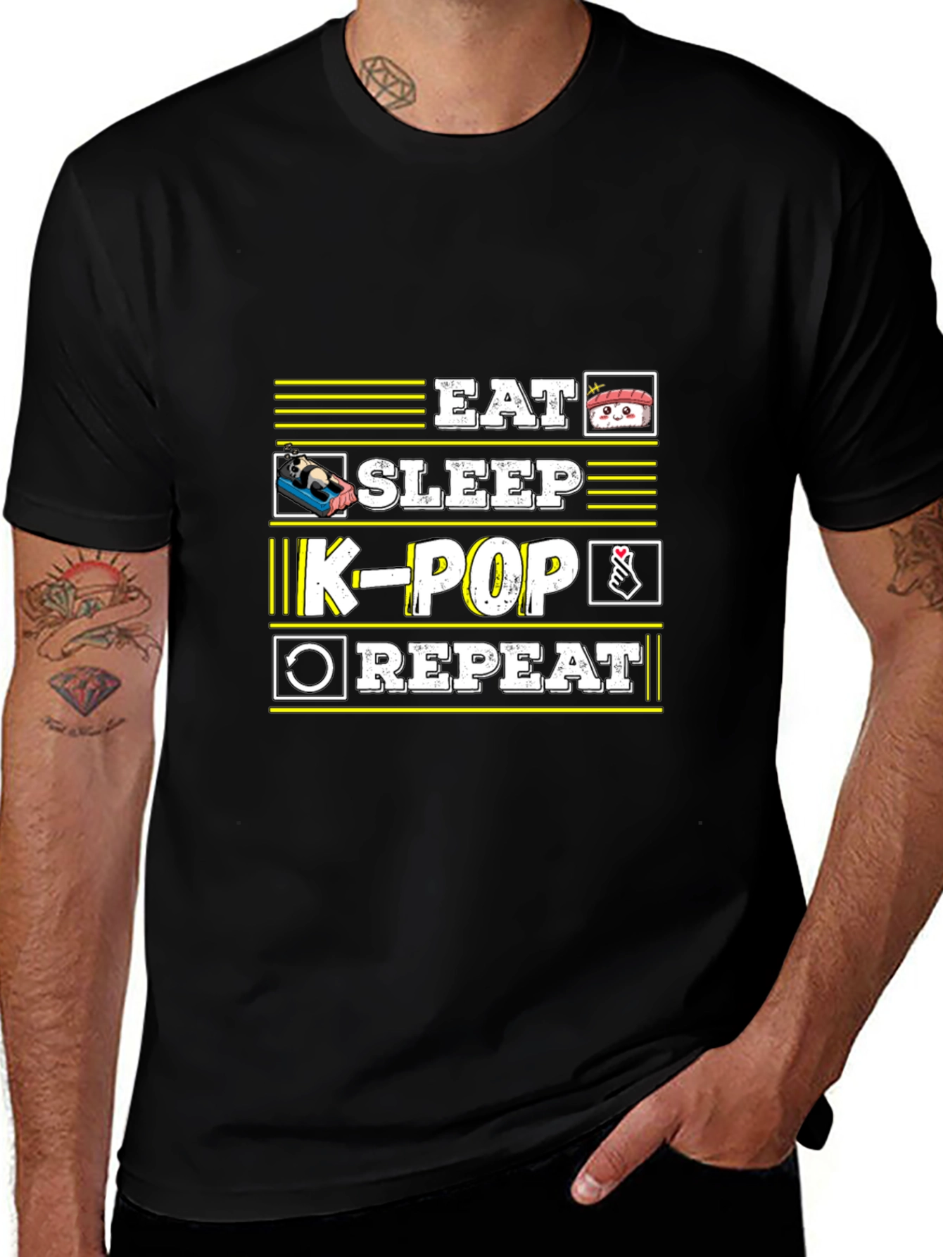 Eat Sleep K-Pop Repeat Black T-Shirt