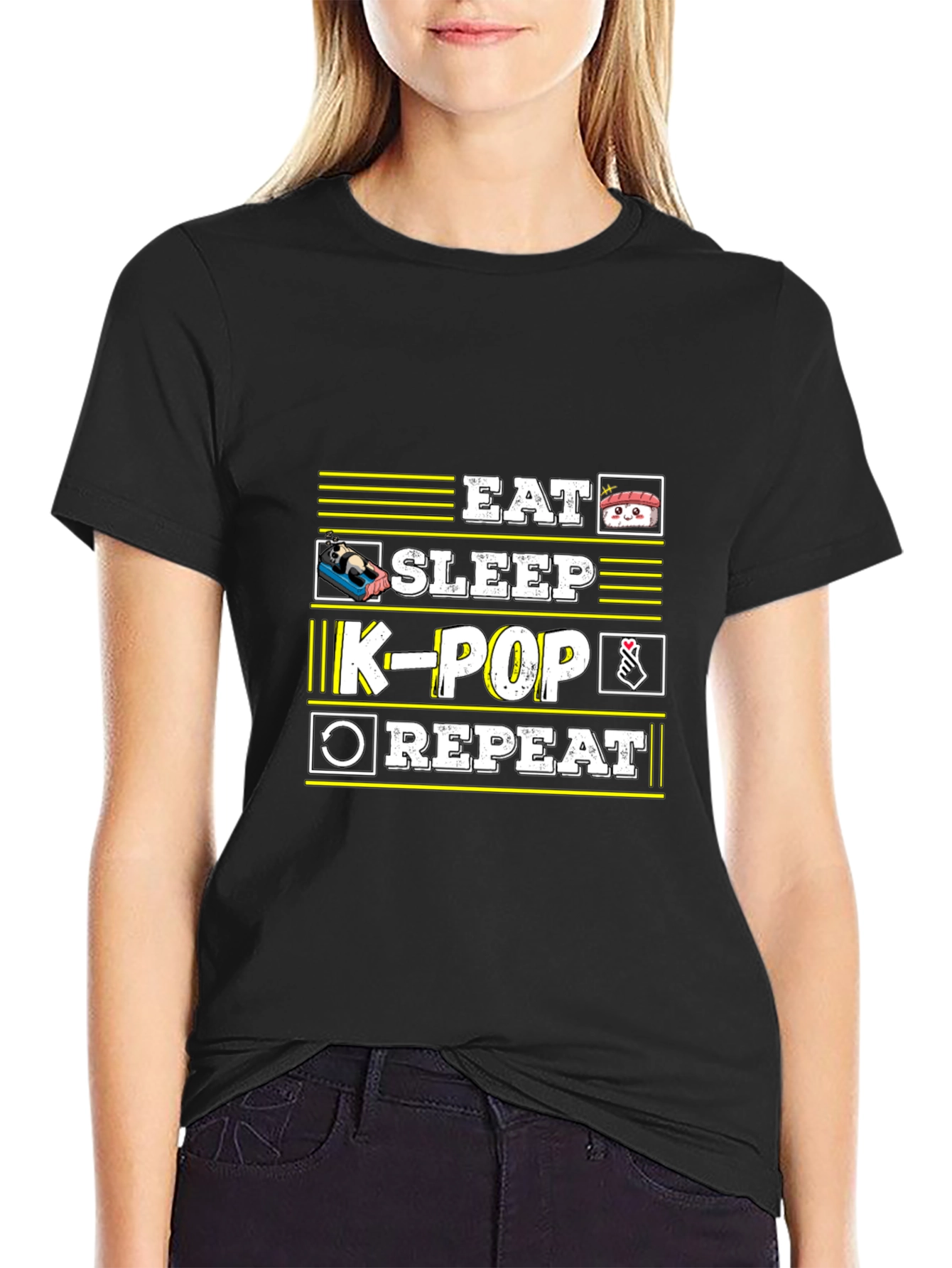 Eat Sleep K-Pop Repeat Black T-Shirt