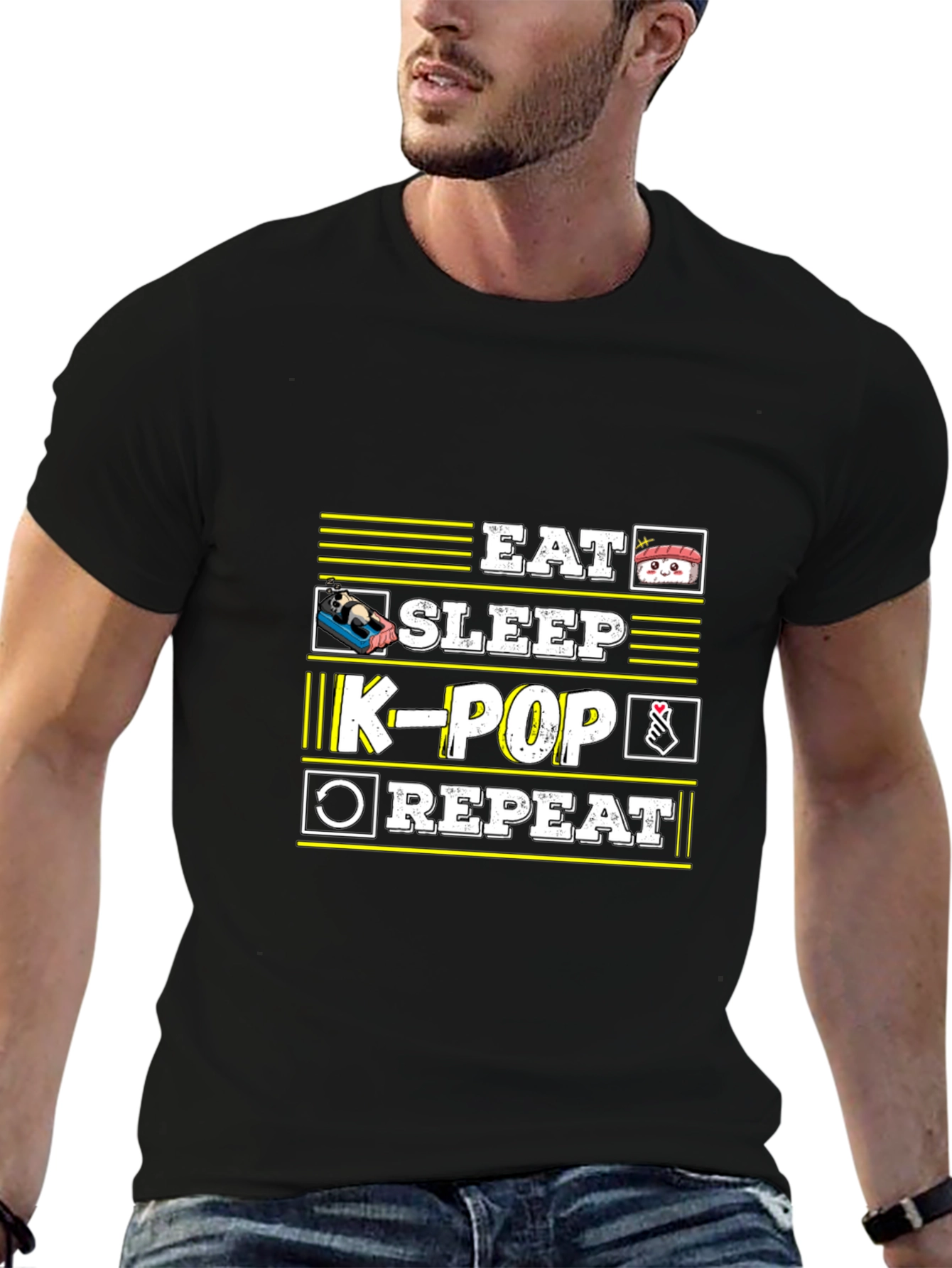 Eat Sleep K-Pop Repeat Black T-Shirt