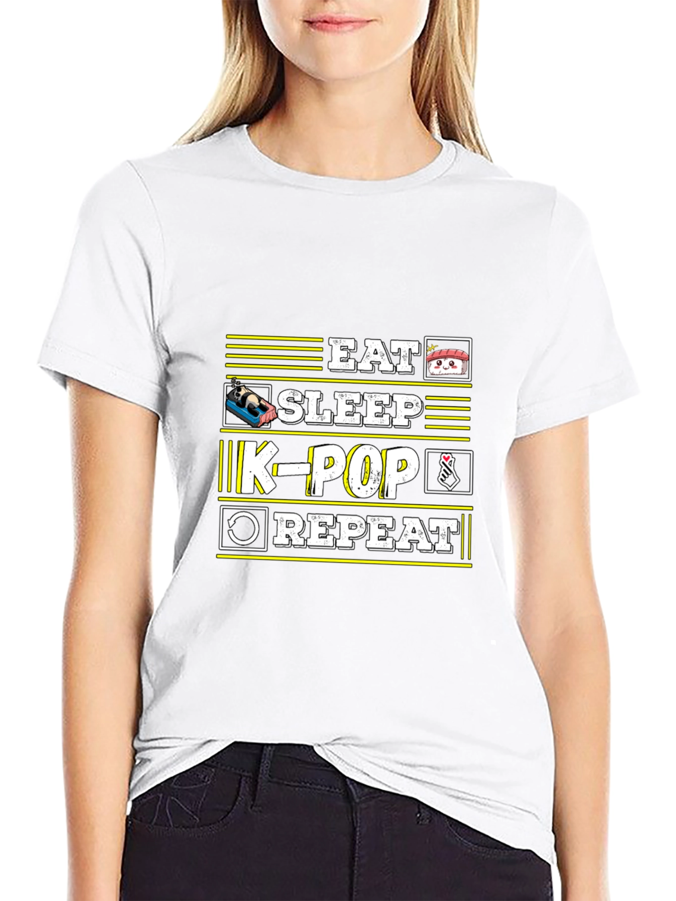 Eat Sleep K-Pop Repeat Black T-Shirt