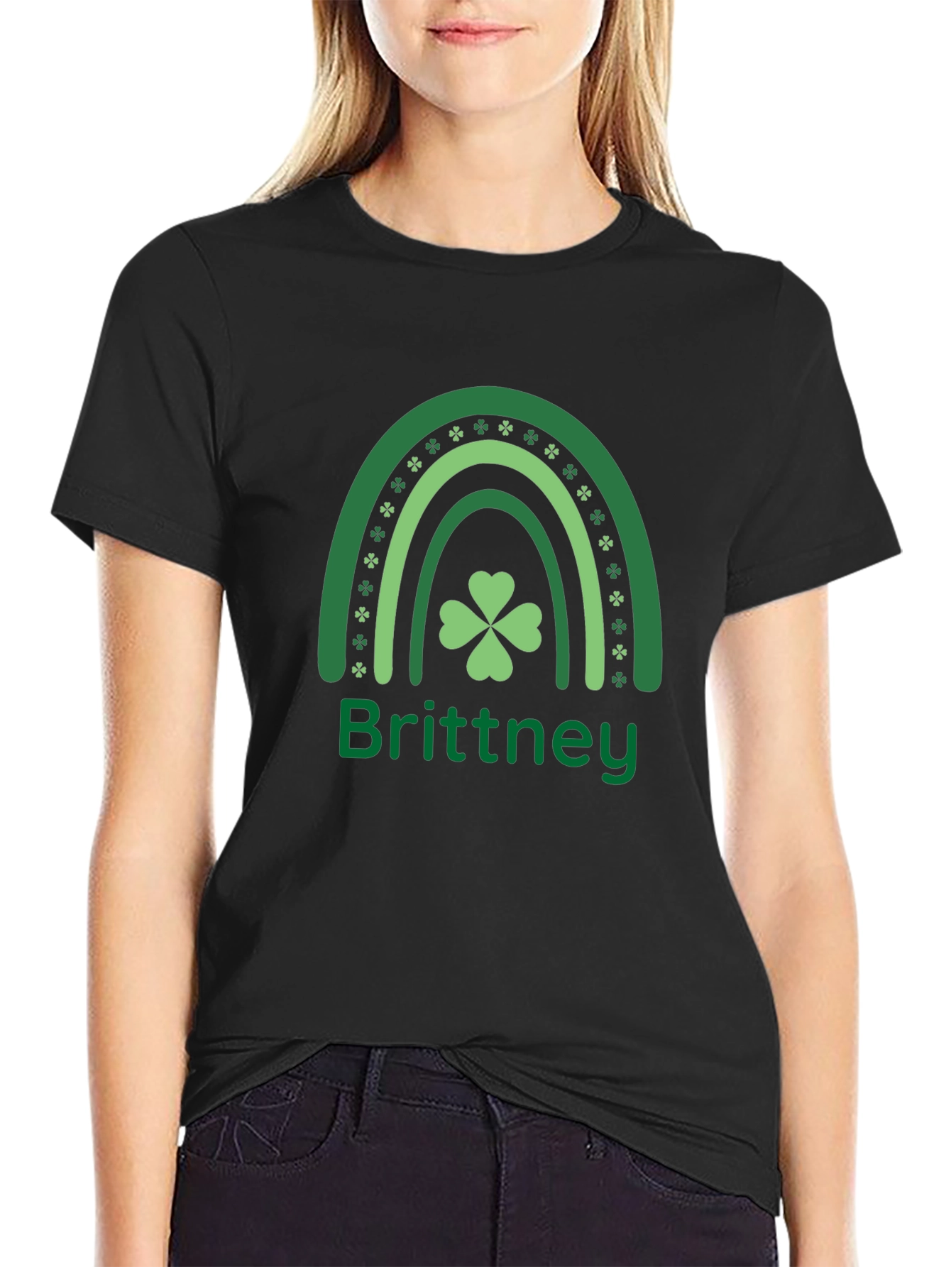 Brittney St. Patricks Day Clover Rainbow T-Shirt