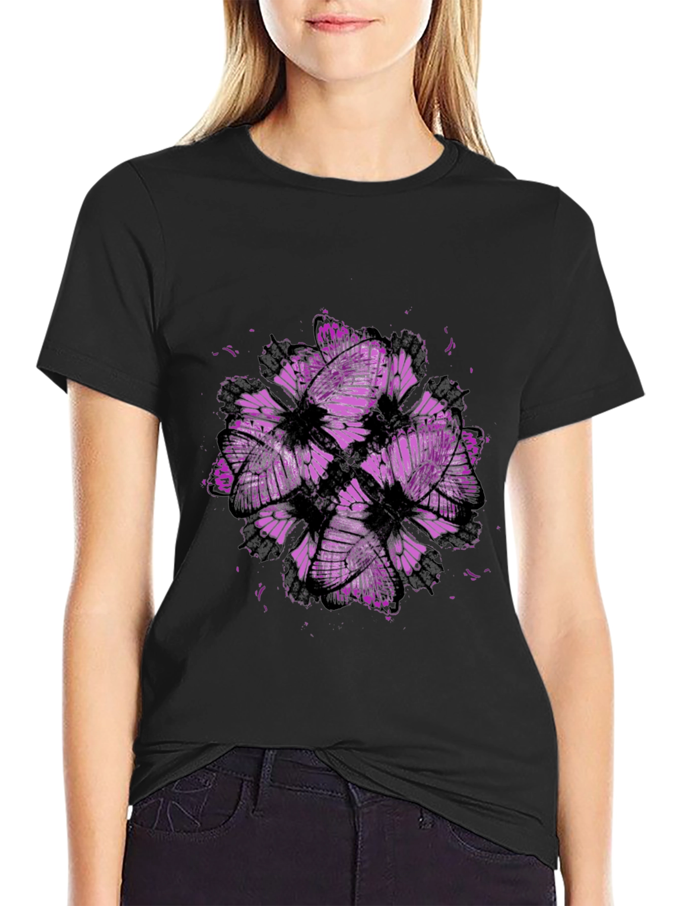Butterfly Cluster Graphic Tee - Black Cotton T-Shirt