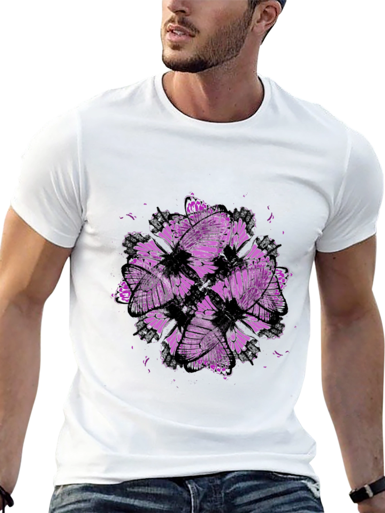 Butterfly Cluster Graphic Tee - Black Cotton T-Shirt