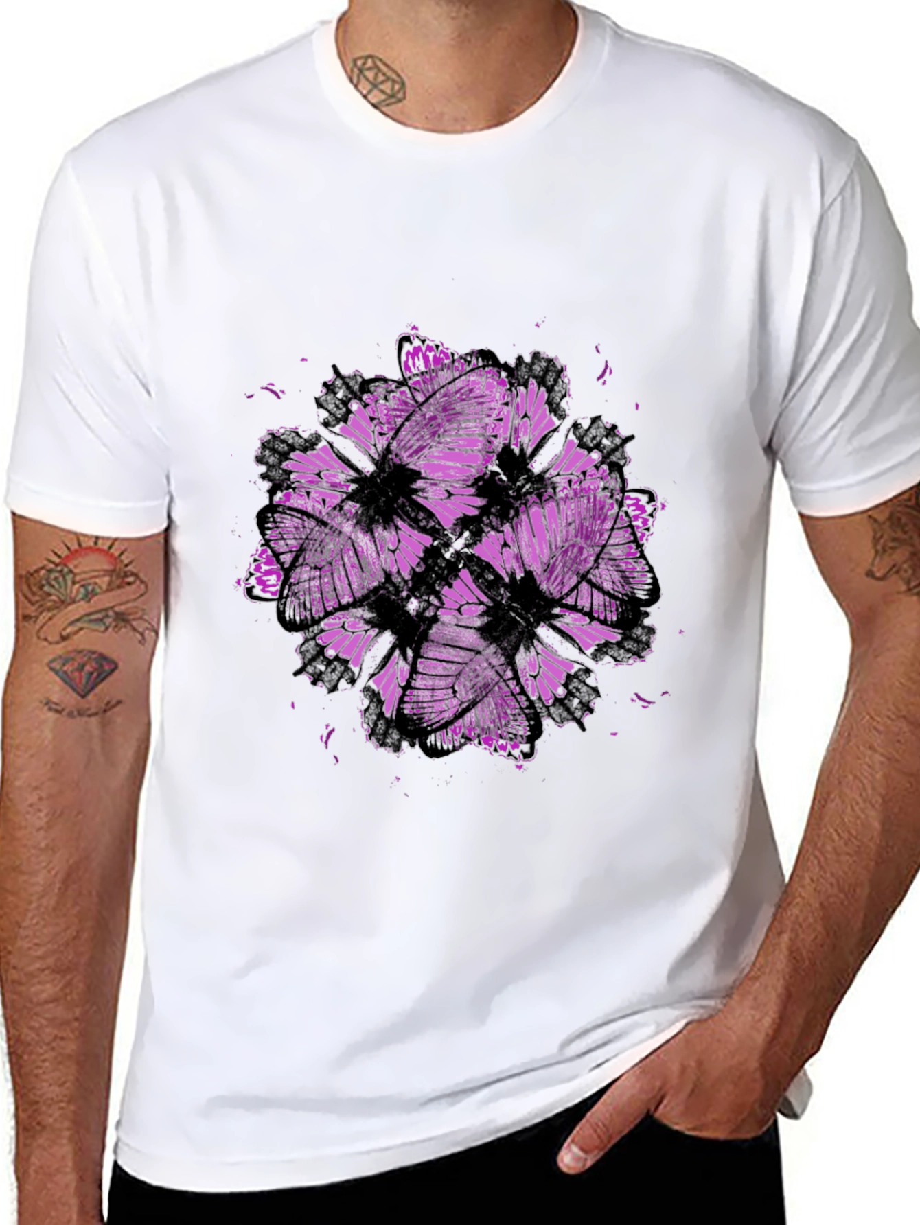 Butterfly Cluster Graphic Tee - Black Cotton T-Shirt