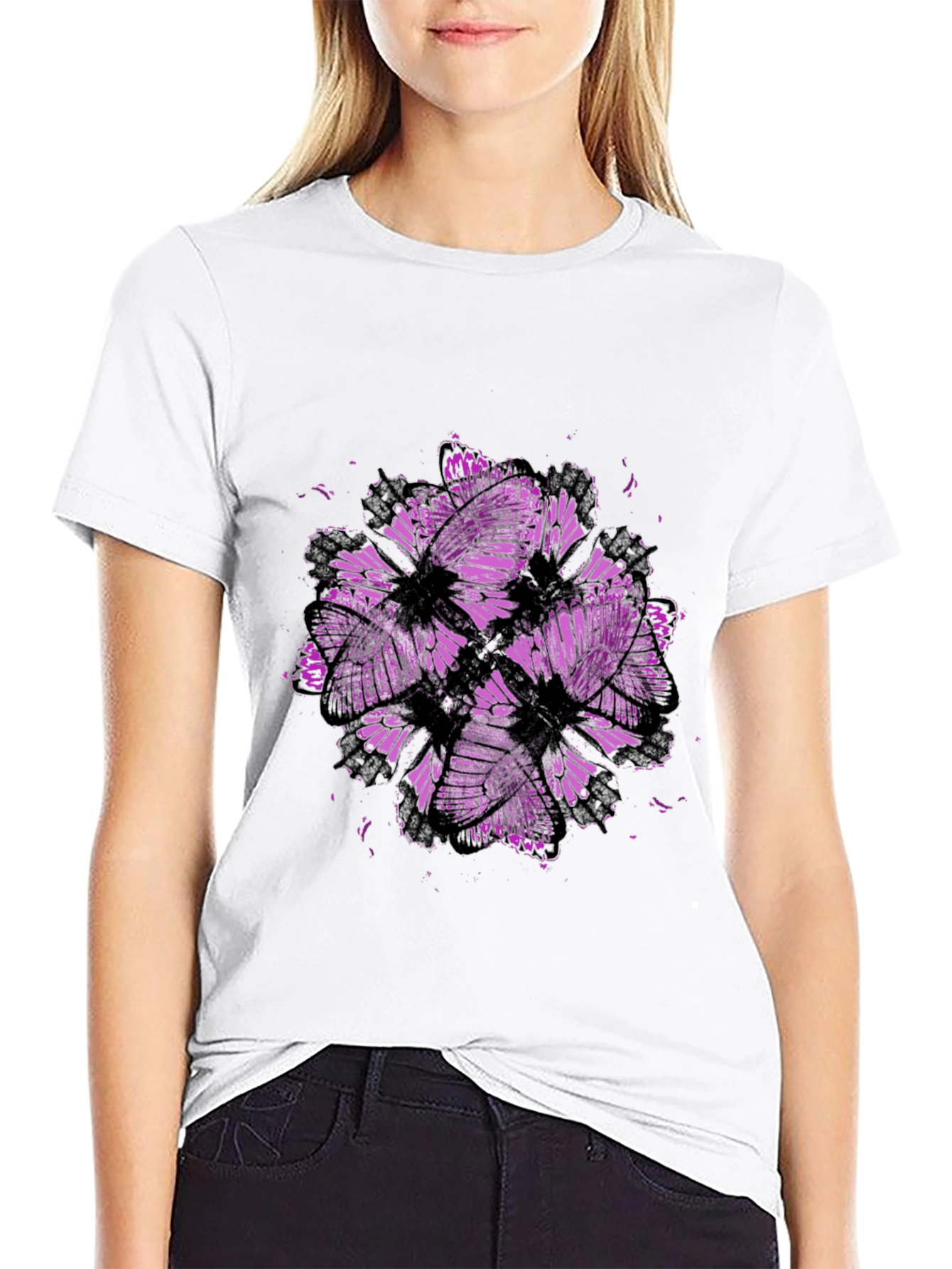 Butterfly Cluster Graphic Tee - Black Cotton T-Shirt