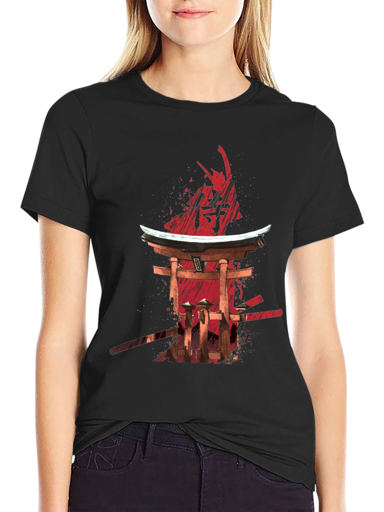 Samurai Graphic Print Black T-Shirt