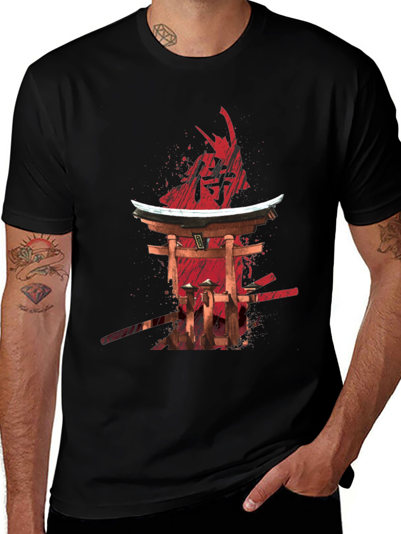 Samurai Graphic Print Black T-Shirt