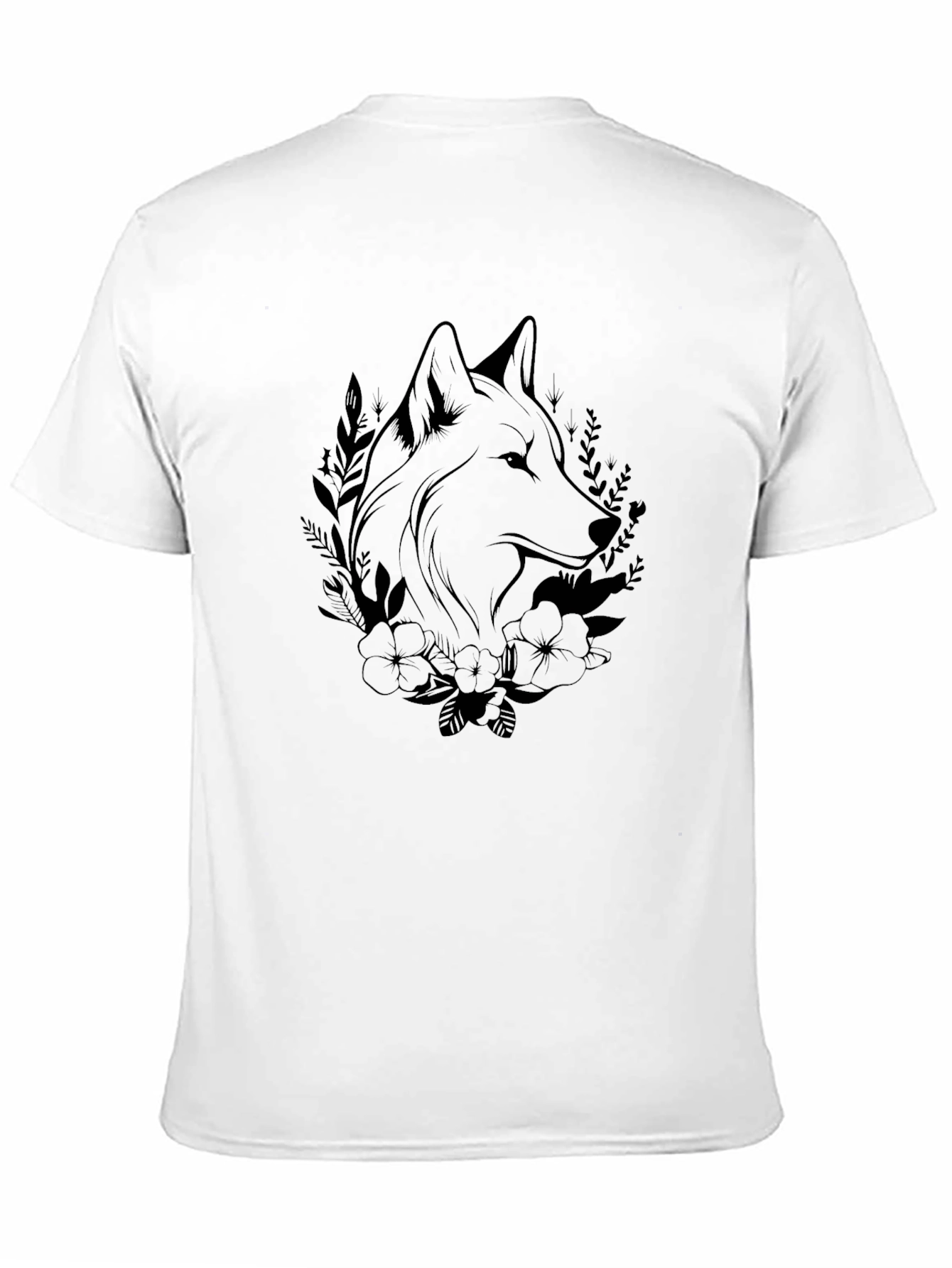 Wolf & Floral Graphic Black T-Shirt