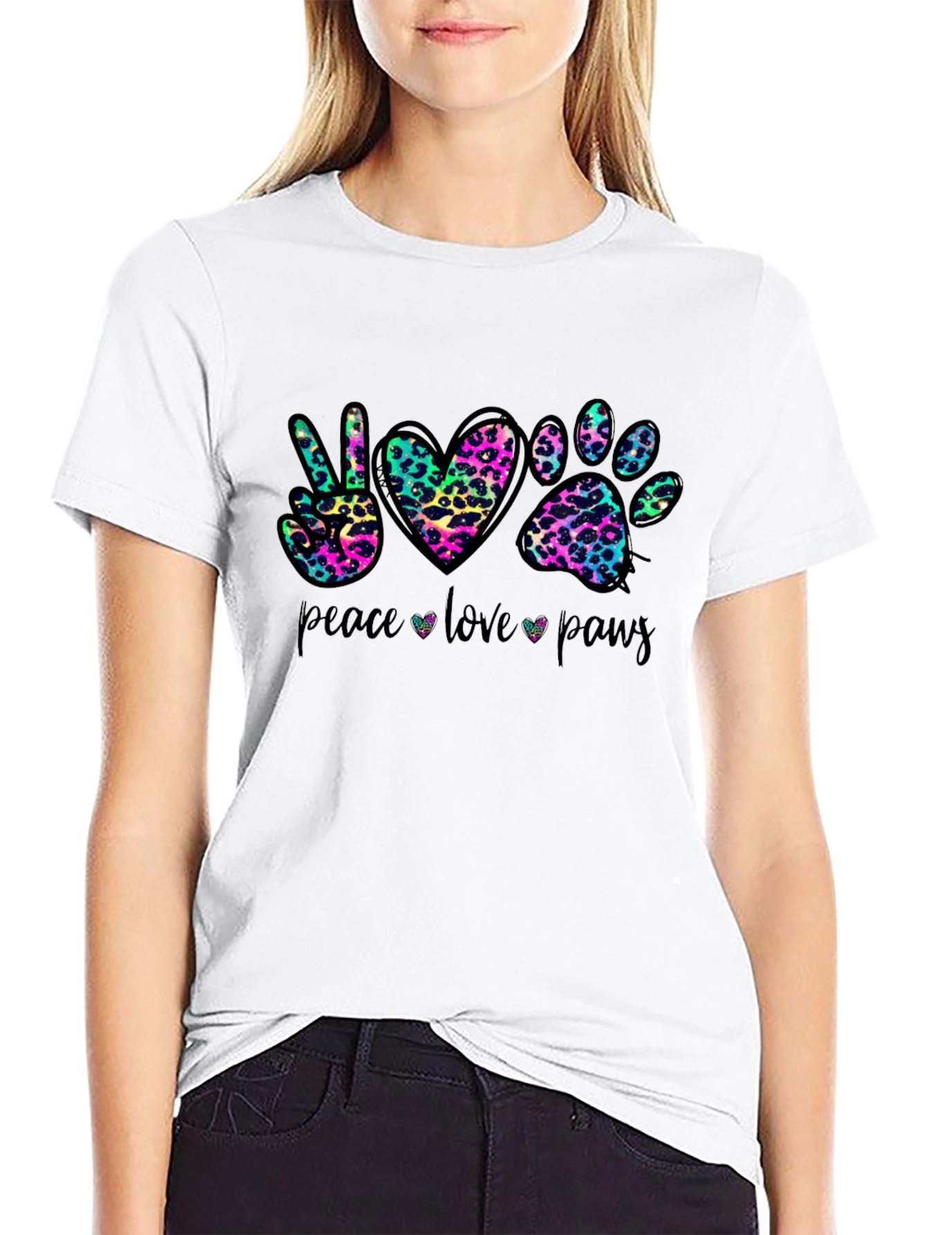 Peace Love Paws Leopard Print T-Shirt