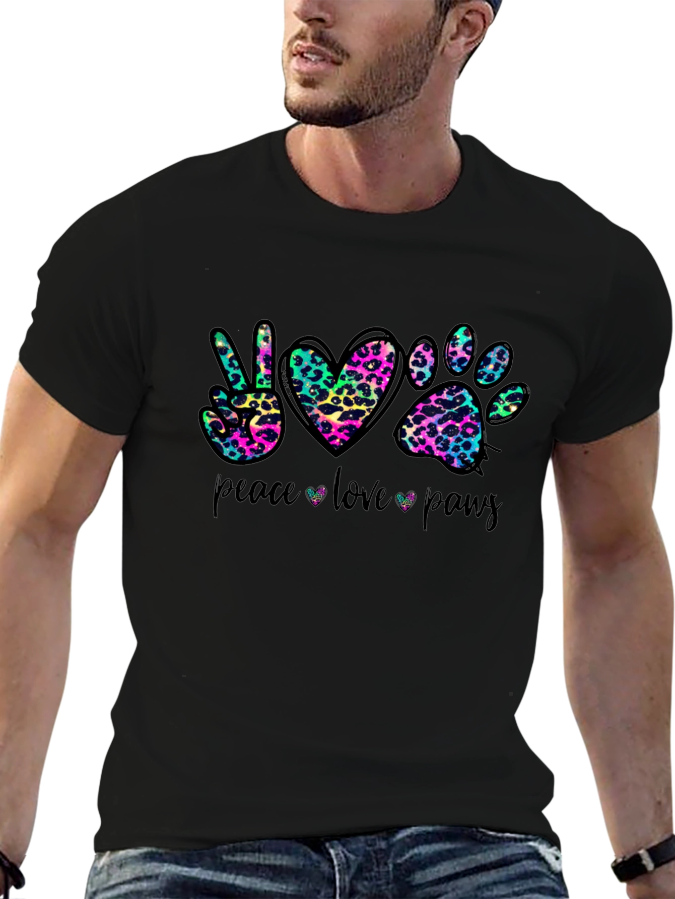 Peace Love Paws Leopard Print T-Shirt