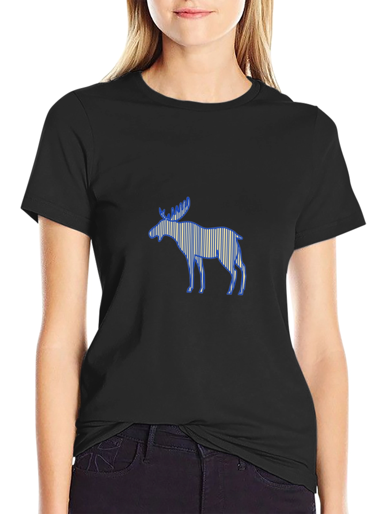 Moose Graphic Print Black T-Shirt
