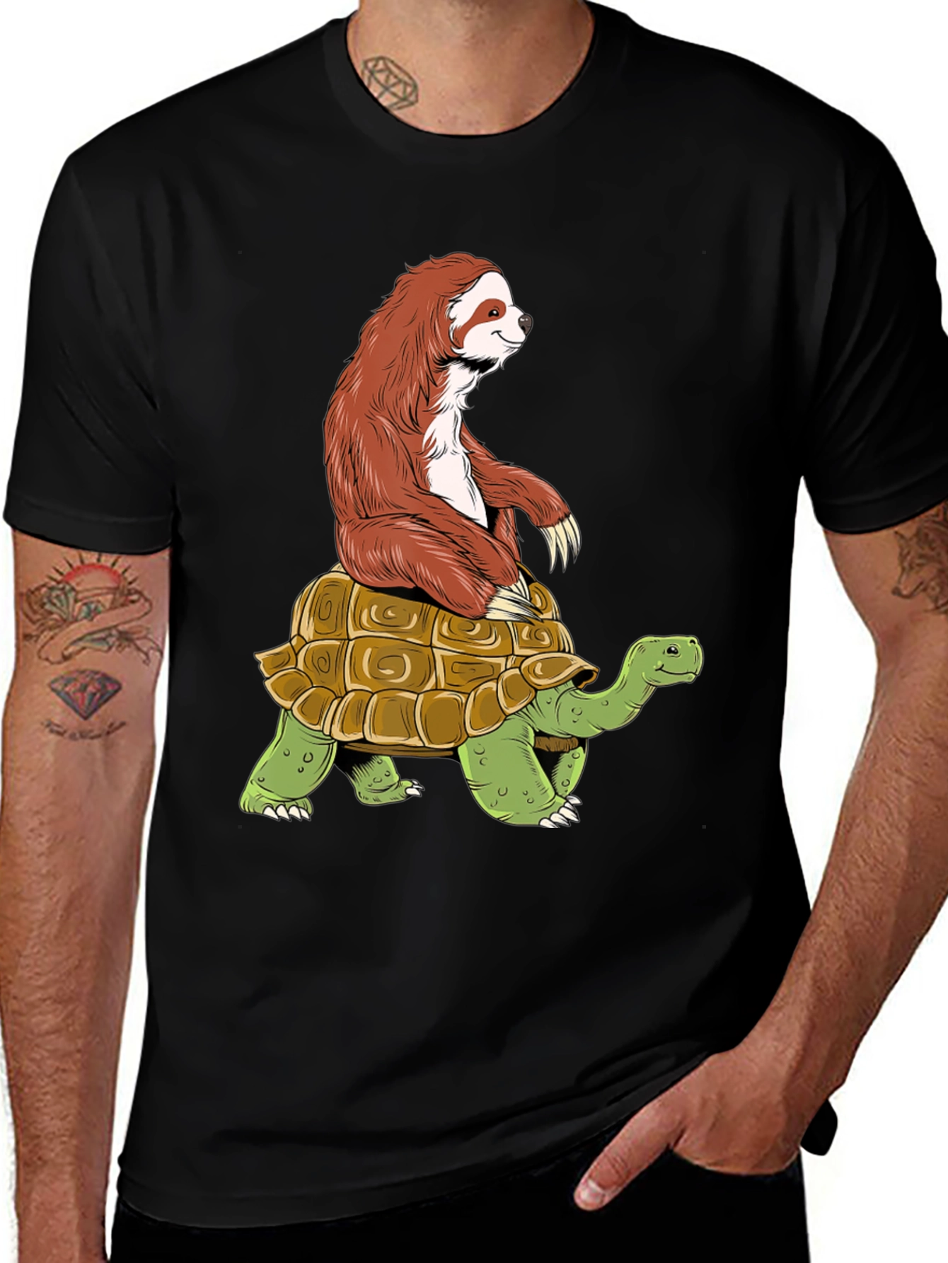 Sloth Riding Turtle Graphic Tee - Funny Animal Shirt