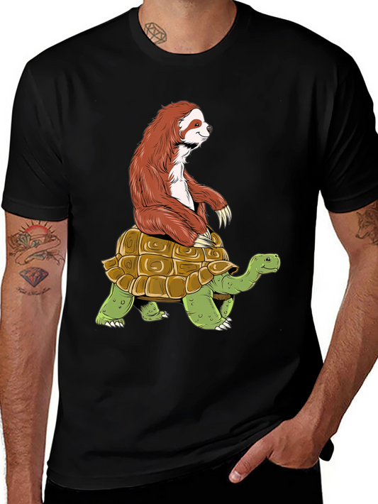 Sloth Riding Turtle Graphic Tee - Funny Animal Shirt