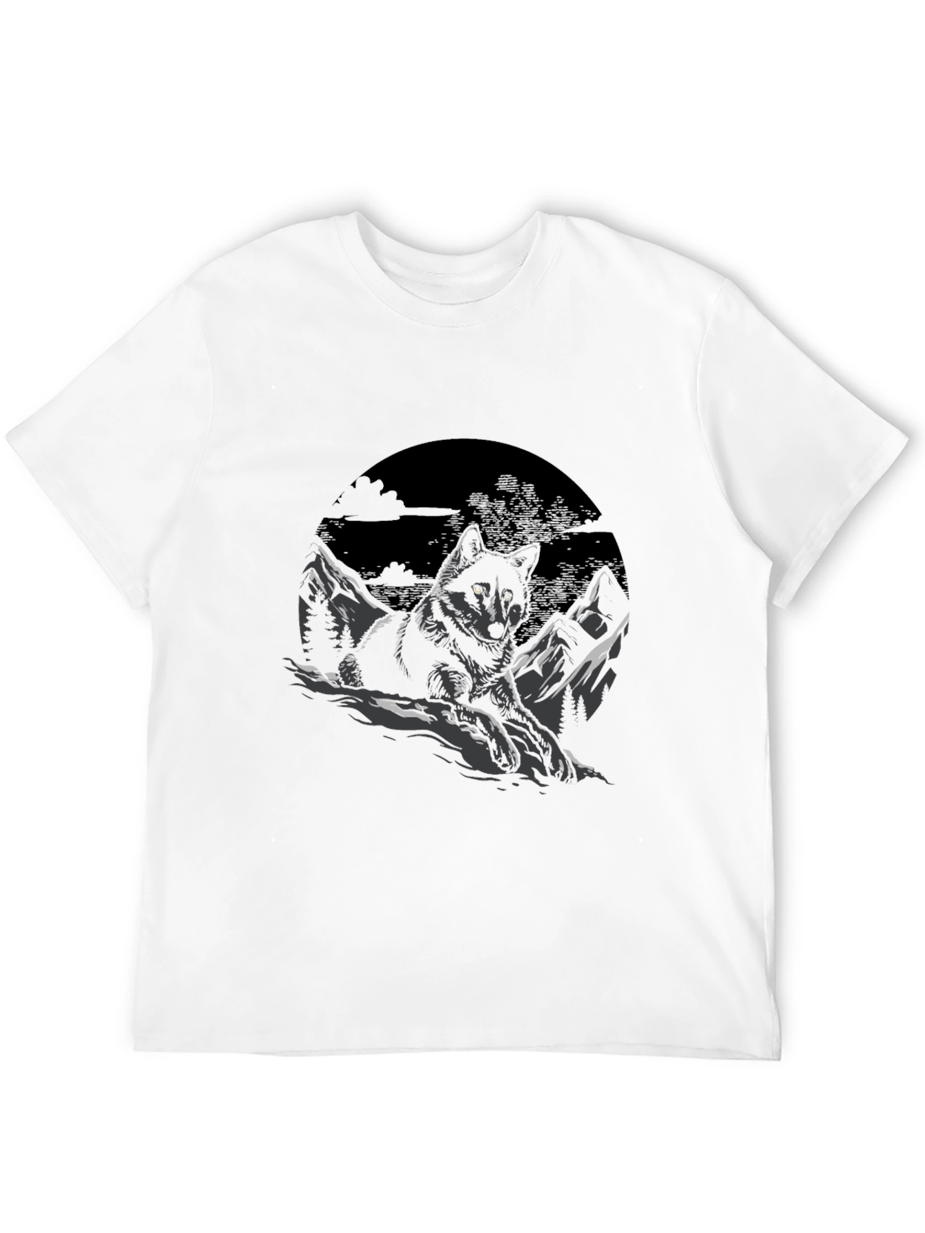 Black Wolf Graphic Tee - Mountain Scene