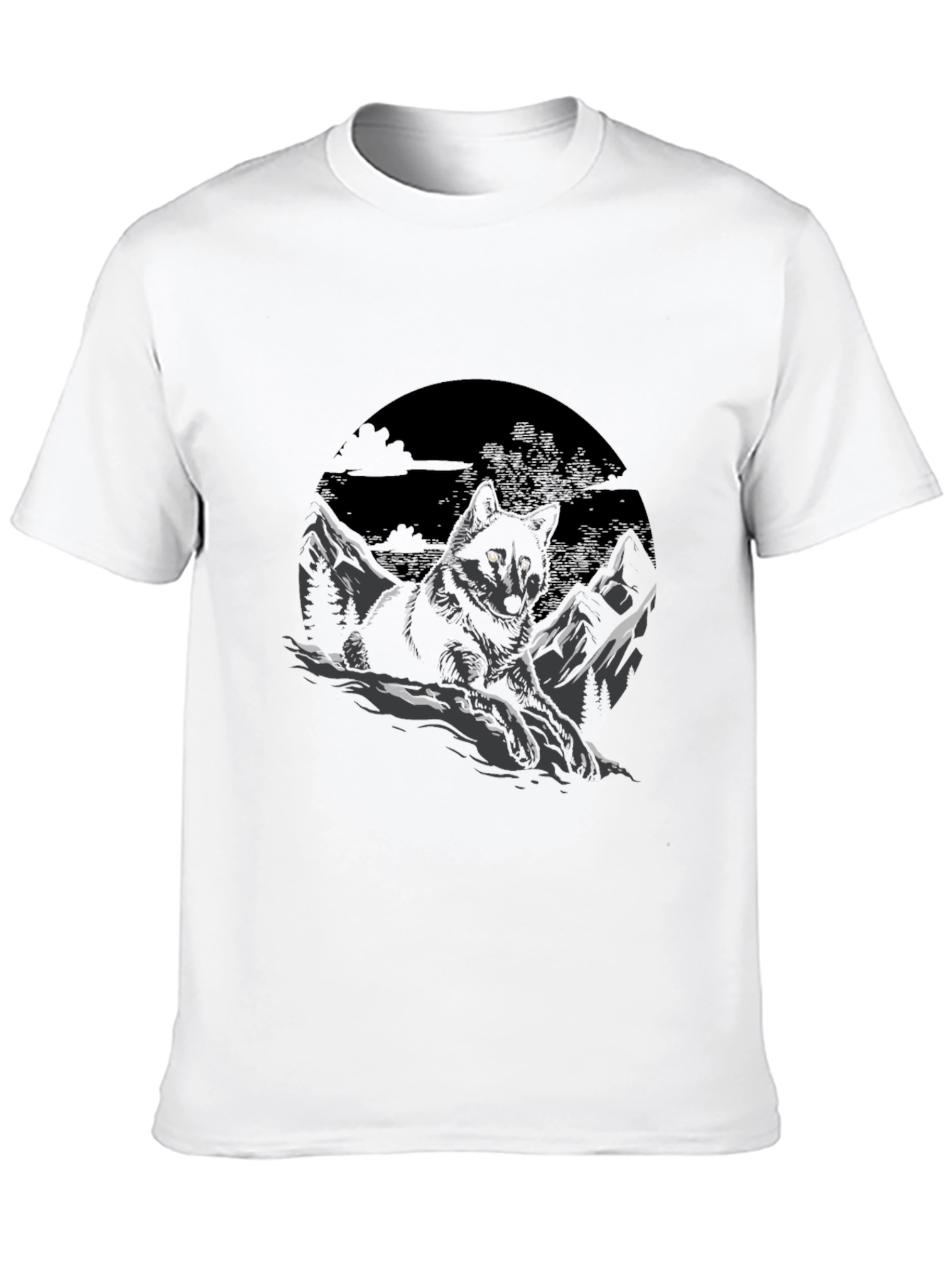 Black Wolf Graphic Tee - Mountain Scene