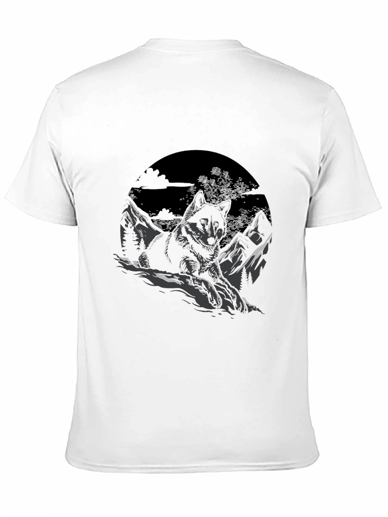 Black Wolf Graphic Tee - Mountain Scene