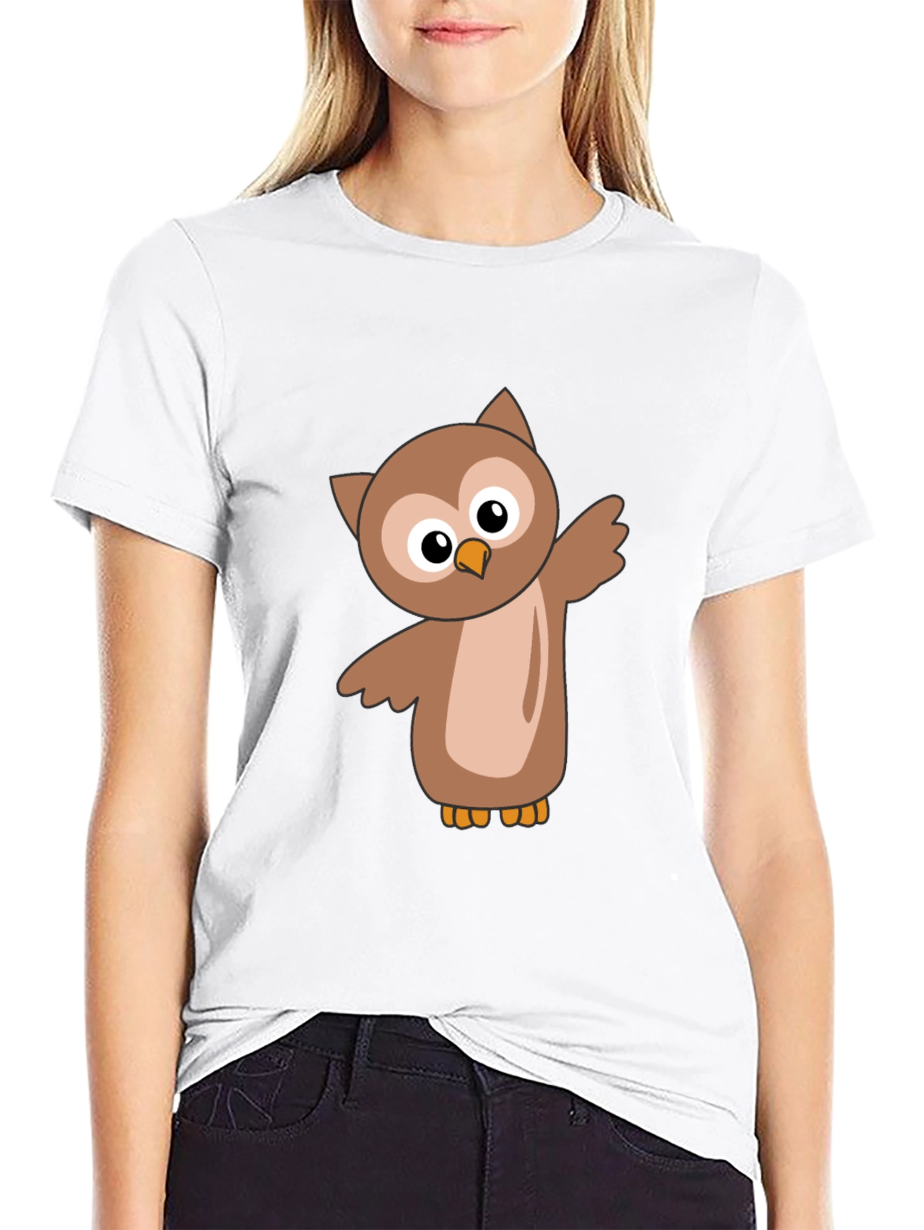 Cute Cartoon Owl Black T-Shirt