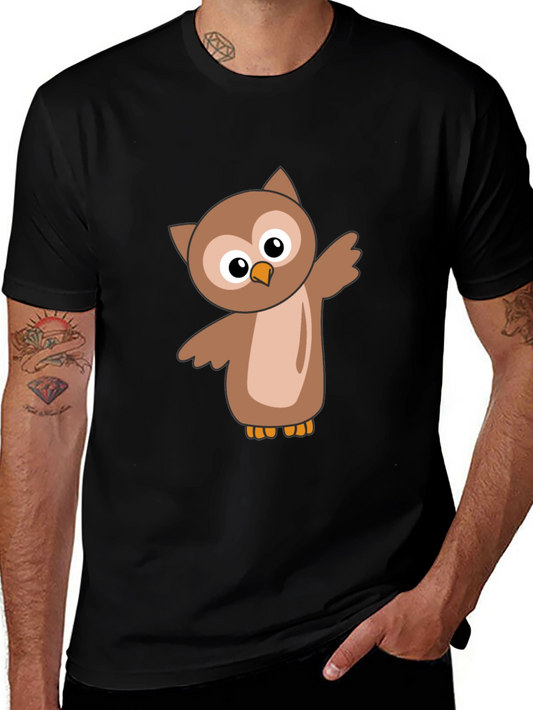 Cute Cartoon Owl Black T-Shirt