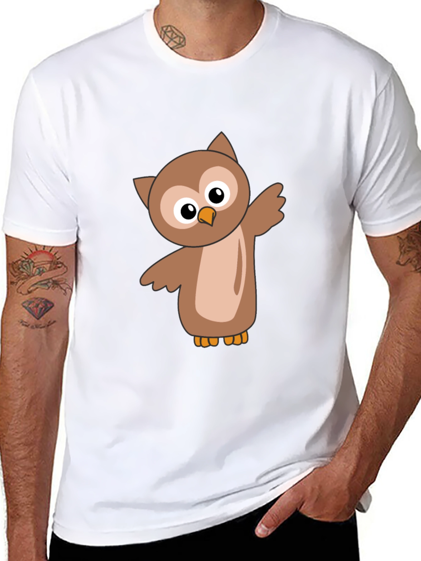 Cute Cartoon Owl Black T-Shirt