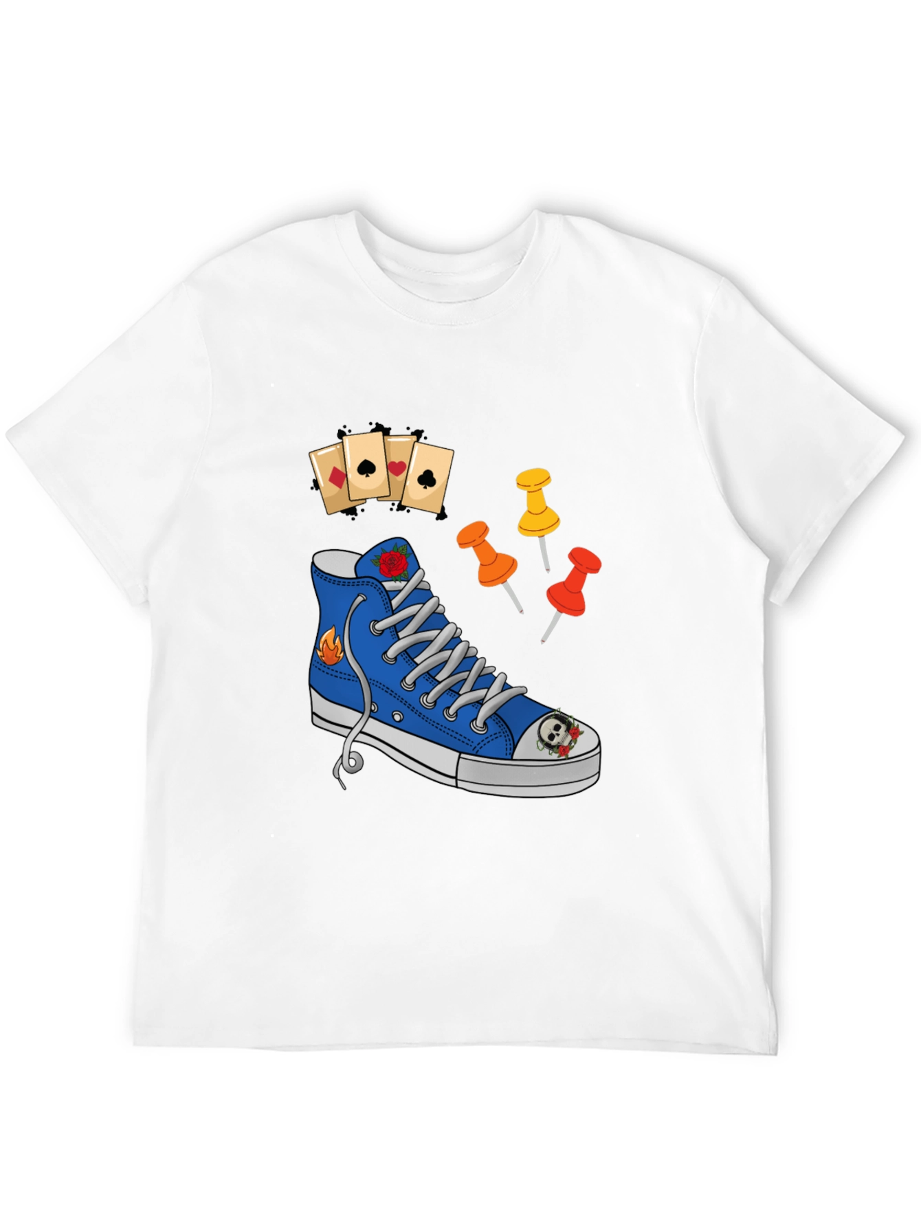 Graphic T-Shirt with Shoe and Playing Cards Design