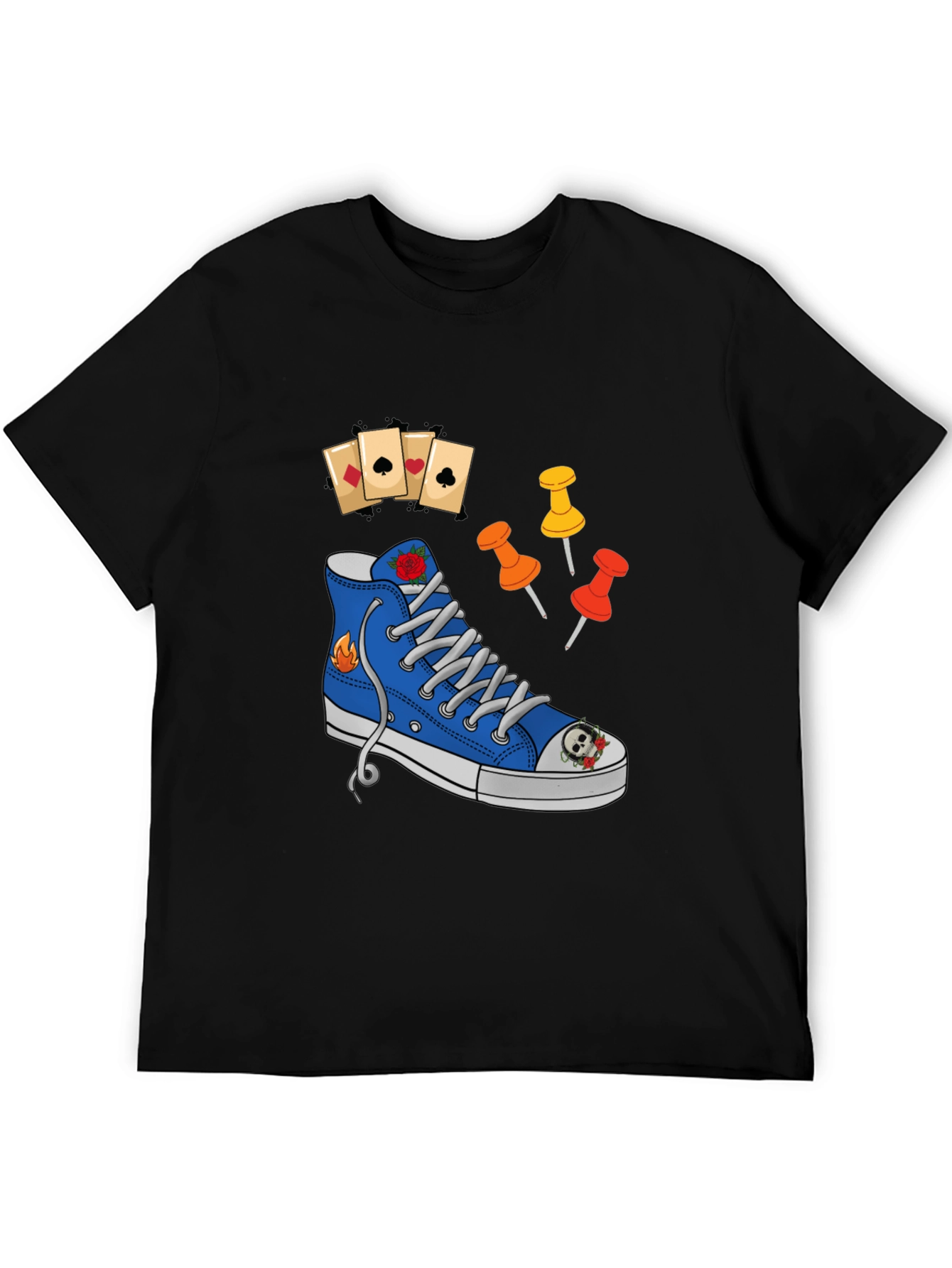 Graphic T-Shirt with Shoe and Playing Cards Design