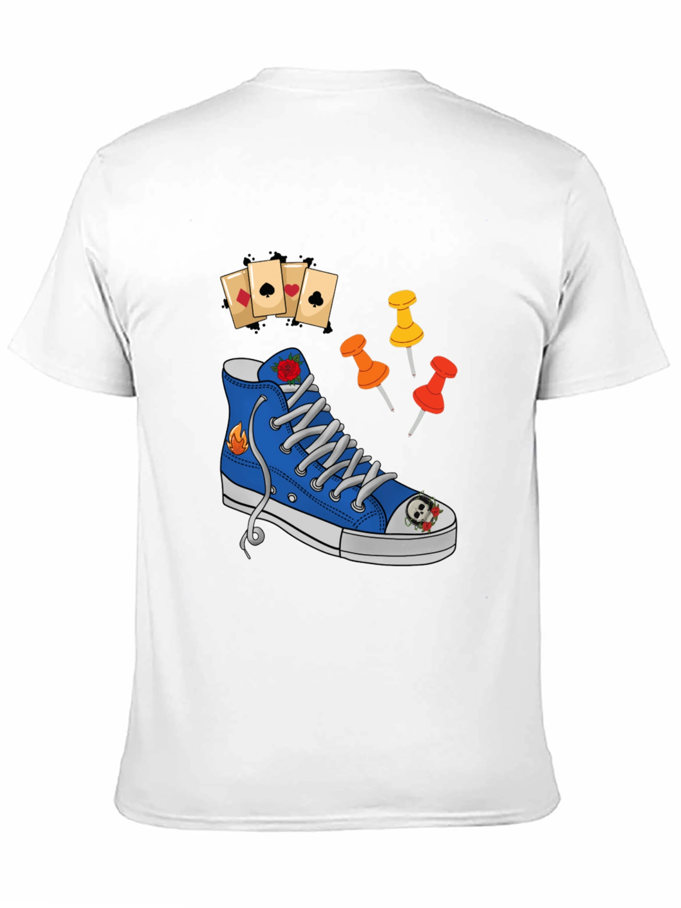 Graphic T-Shirt with Shoe and Playing Cards Design