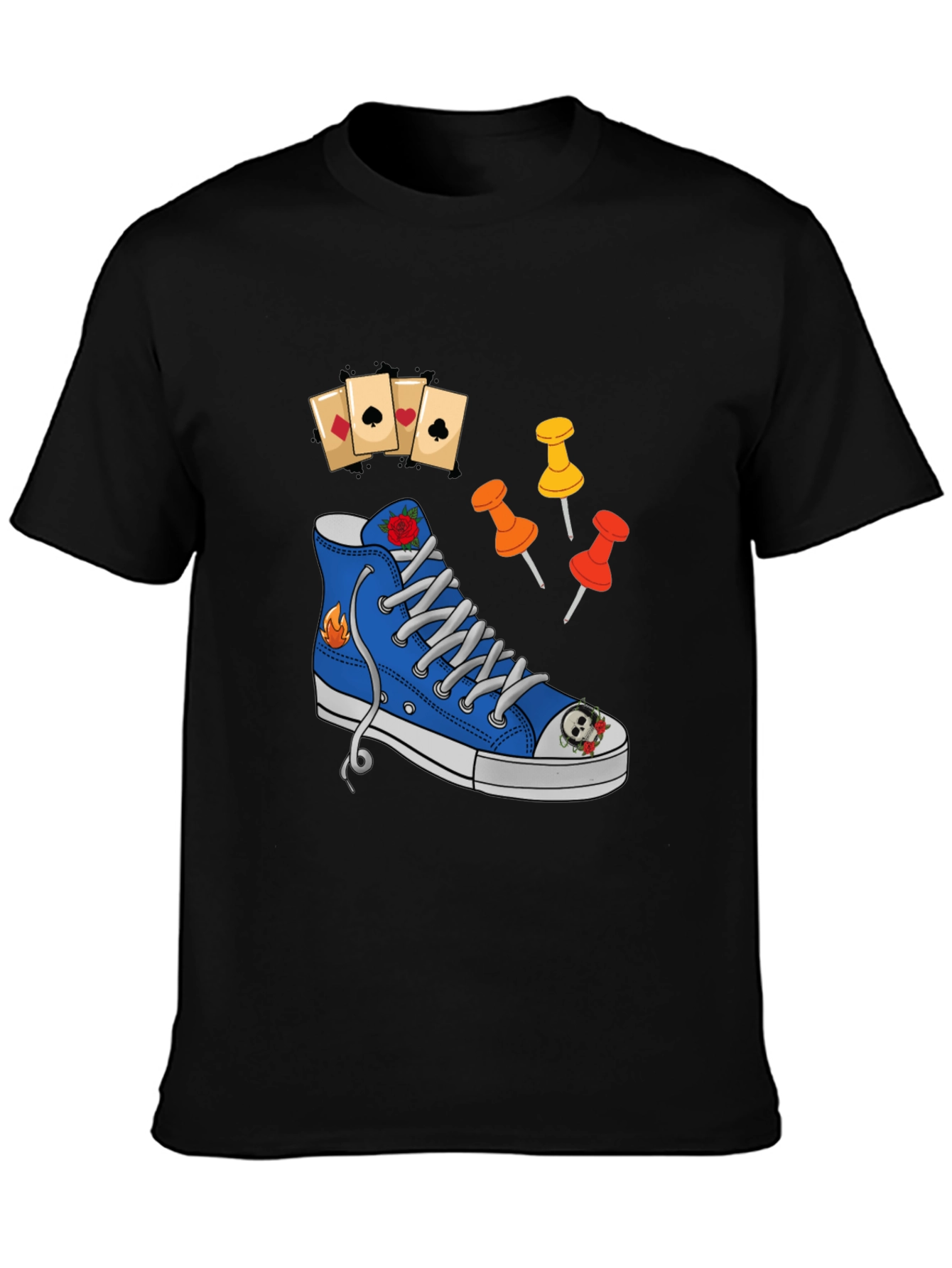 Graphic T-Shirt with Shoe and Playing Cards Design