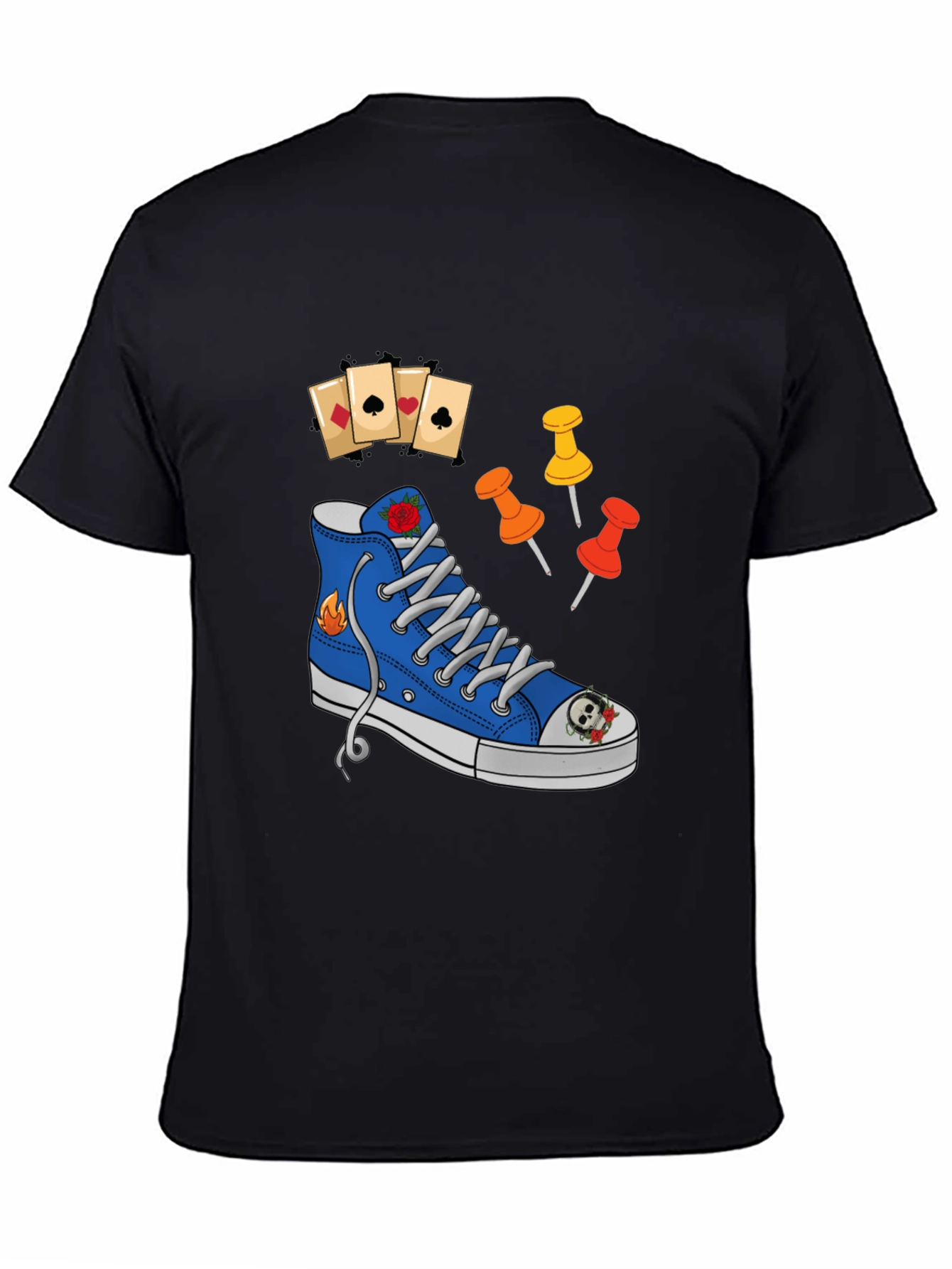 Graphic T-Shirt with Shoe and Playing Cards Design